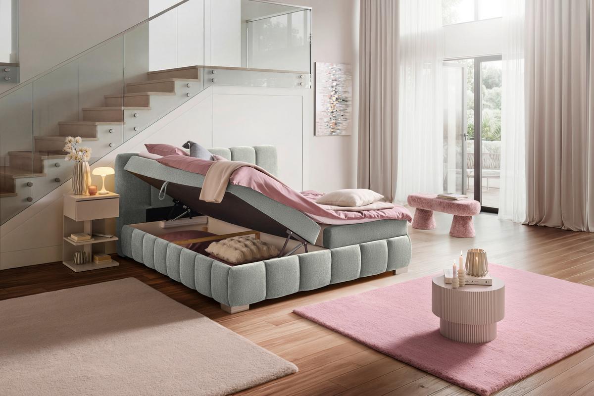 Boxbett Elaris Dunkelgrau ca. 140x200cm - Chromfarben/Dunkelgrau, KONVENTIONELL, Kunststoff/Textil (140/200cm) - Mömax