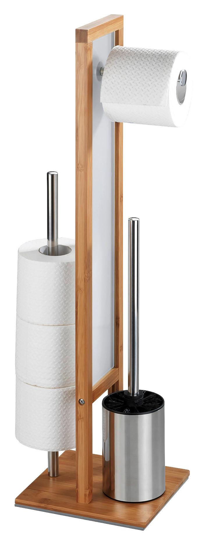 KOMPLET DO WC RIVALTA -SB- - biały/kolor chromowy, Basics, tworzywo sztuczne/drewno (23/70/18cm) - Wenko