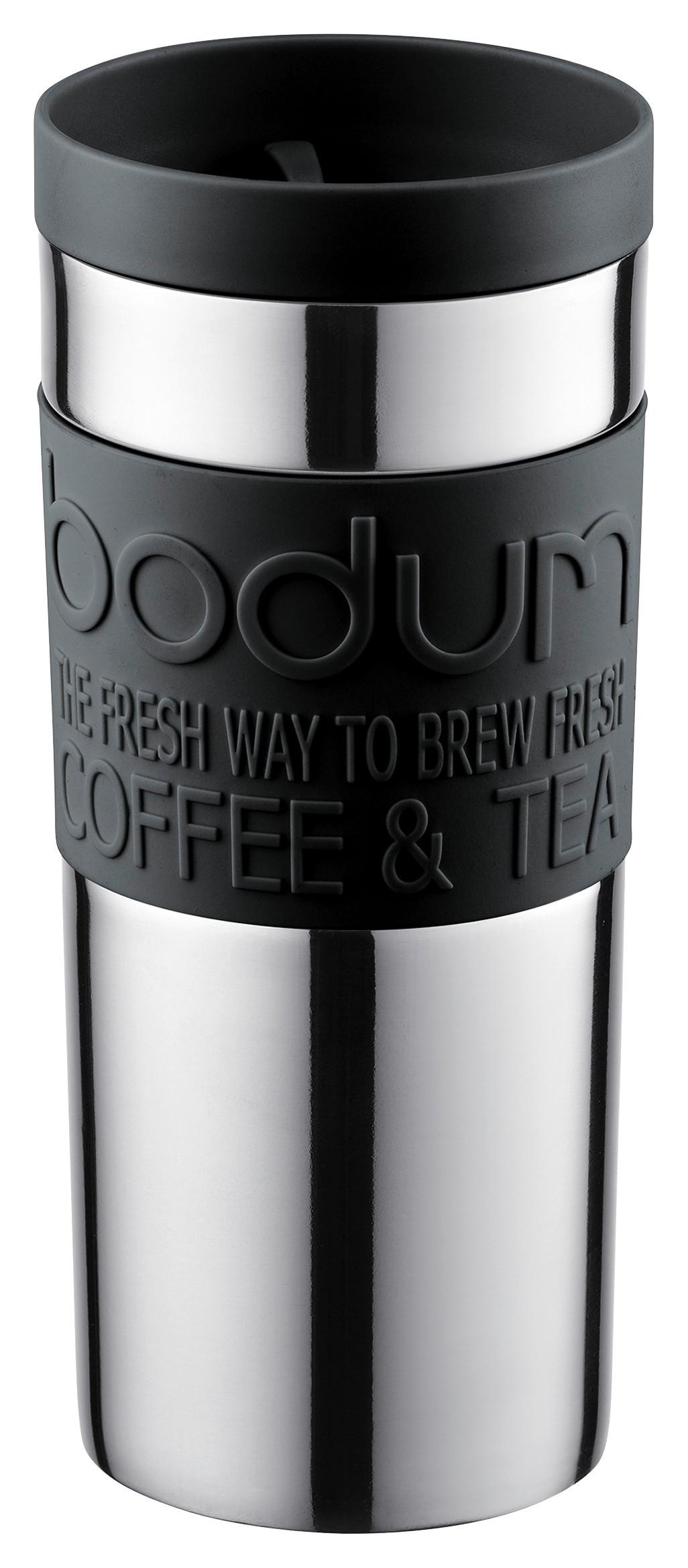 Thermobecher Bodum Travel Mug Schwarz/Silberfarben ca. 35l - Silberfarben/Schwarz, KONVENTIONELL, Metall (9/19cm) - Bodum