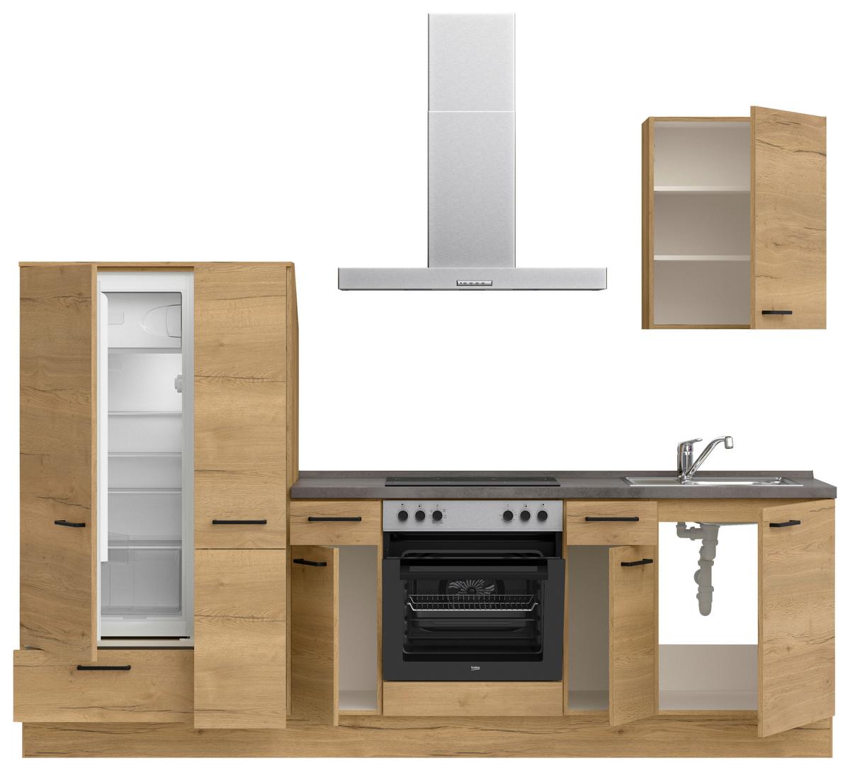 Küchenblock Structura Low m. Geräten Eiche - Schieferfarben/Eichefarben, MODERN, Holzwerkstoff/Metall (270cm) - Nobilia