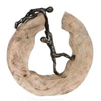 Skulptur Teamwork Hellbraun/Bronzefarben - Hellbraun/Bronzefarben, Basics, Holz/Metall (29/30/6cm)