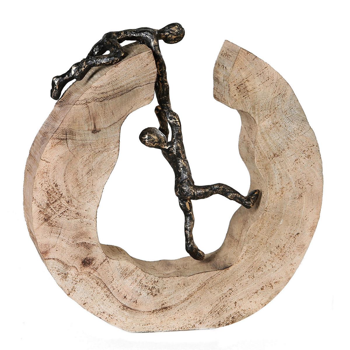 Skulptur Teamwork Hellbraun/Bronzefarben - Hellbraun/Bronzefarben, Basics, Holz/Metall (29/30/6cm)