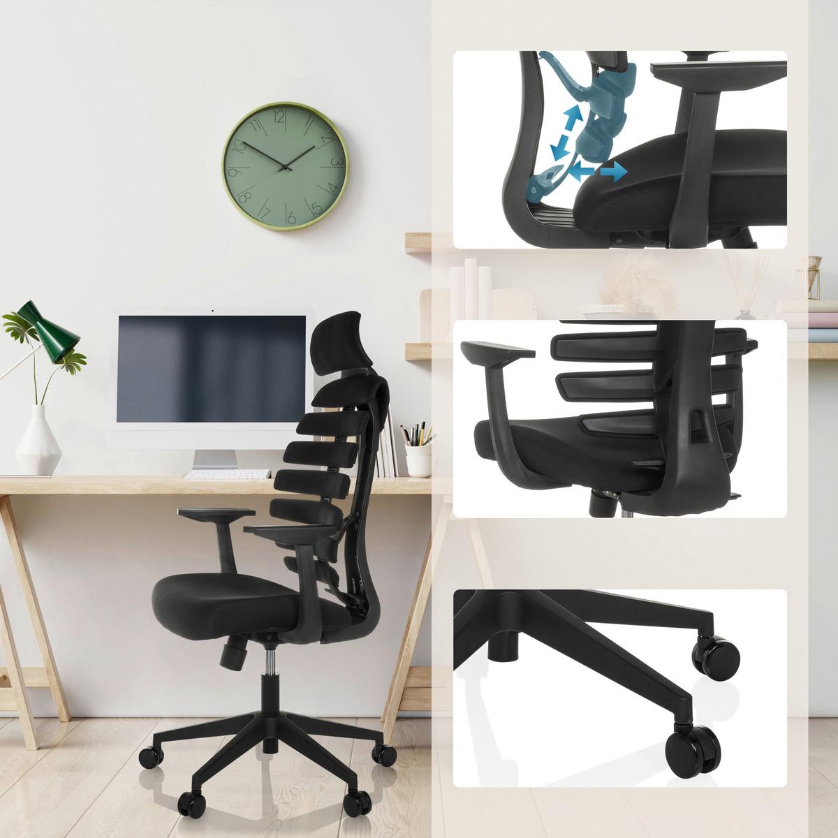 Pisarniški Stol Ergo Line Eco, Črna - črna, Moderno, umetna masa/tekstil (64/120 - 130/62cm) - MID.YOU