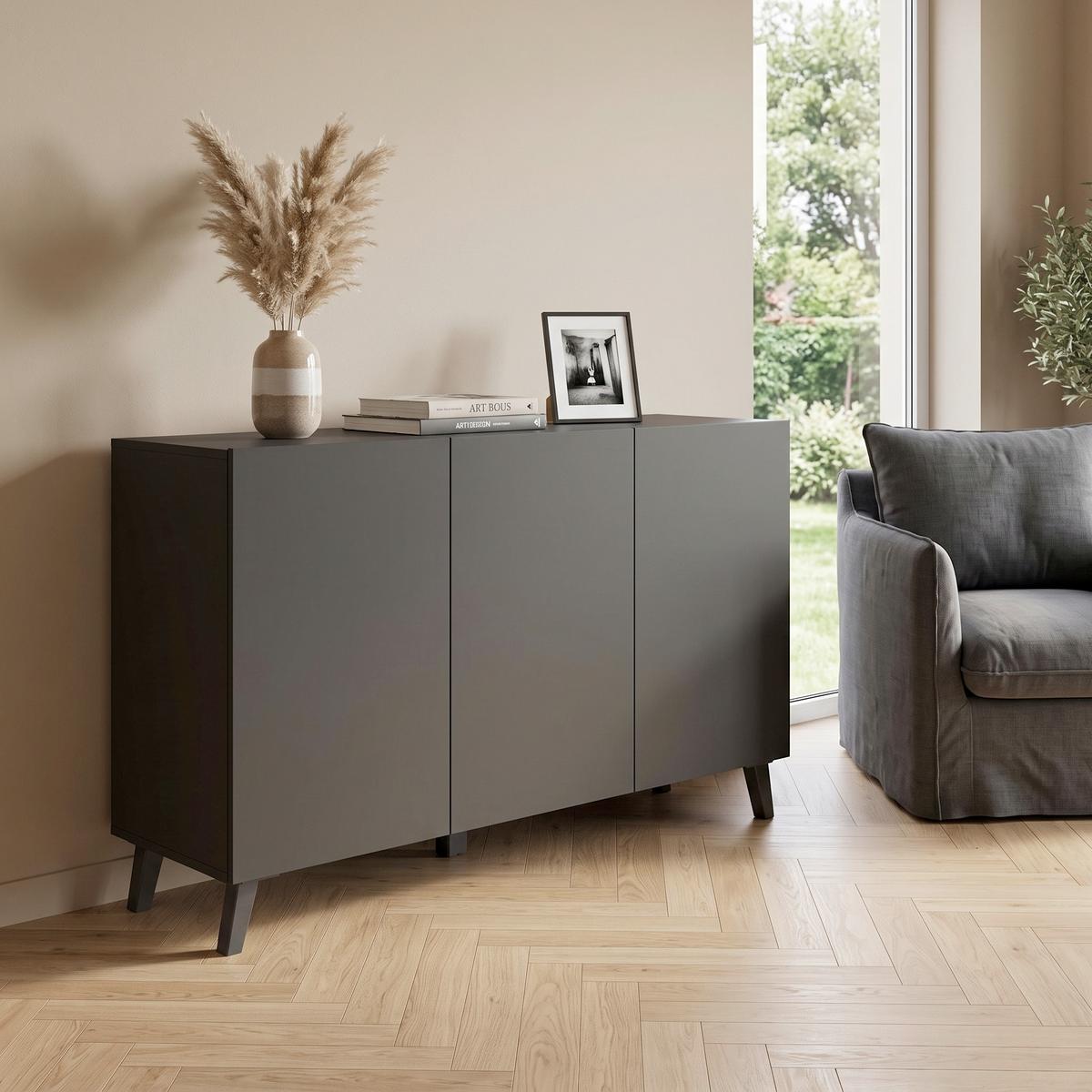 Široka Komoda Phuket, Črna Mat - črna, Design, umetna masa/leseni material (120/76/39cm) - P & B