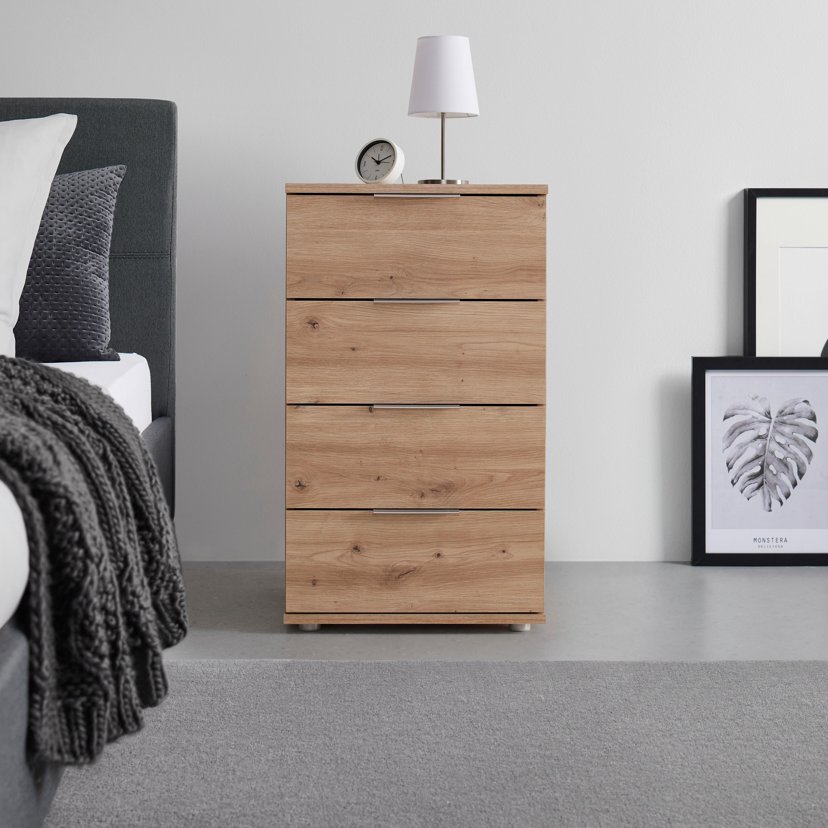 Éjjeliszekrény Cuatro - ezüst/Artisan tölgy, Konventionell, műanyag/faalapú anyag (46/79/42cm) - Modern Living