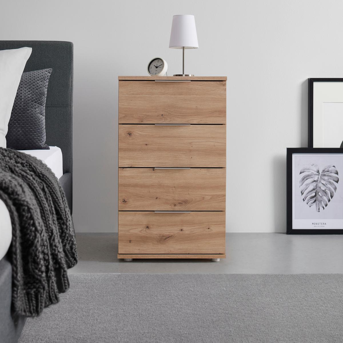 Nachtkästchen Cuatro Eiche Artisan - Silberfarben/Eiche Artisan, KONVENTIONELL, Holzwerkstoff/Kunststoff (46/79/42cm) - Modern Living