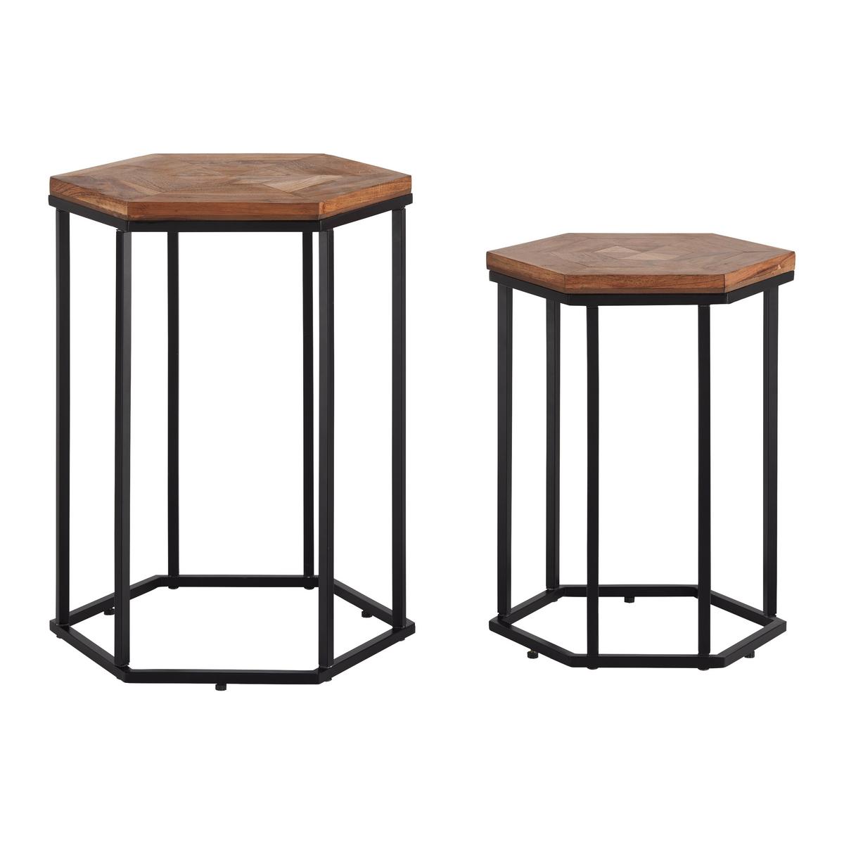 Beistelltischset in Schwarz/Akaziefarben - Schwarz/Akaziefarben, Modern, Holz/Metall (40-36/40-36/50-45cm) - Mömax