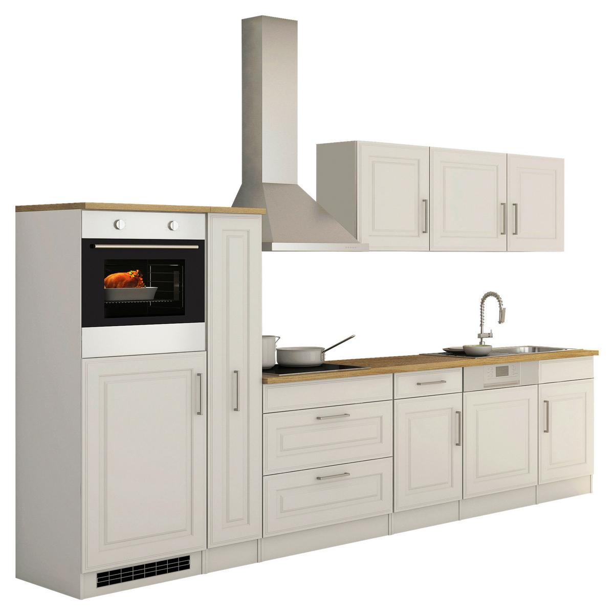 Küchenblock Rom m. Geräten B: ca. 330cm Weiß/Eichefarben - Alufarben/Weiß, MODERN, Holzwerkstoff/Metall (330cm) - Held