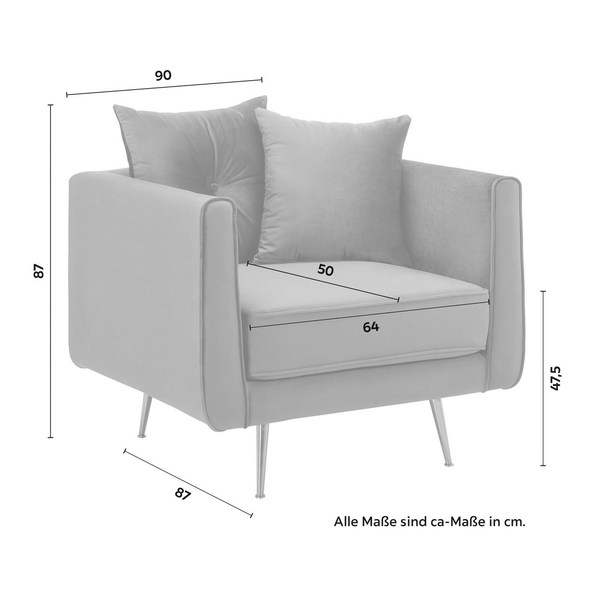 Relaxsessel Luis Grau Samt - Roségold/Grau, MODERN, Holz/Textil (90/87/87cm) - Bessagi Home