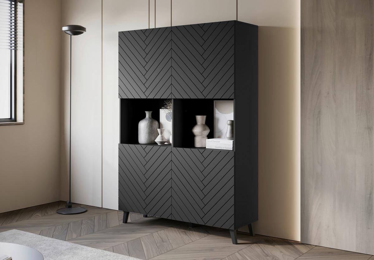 Highboard Phuket ca. 120x172 cm Schwarz - Schwarz, Design, Holzwerkstoff/Kunststoff (120/172/39,1cm) - Livetastic