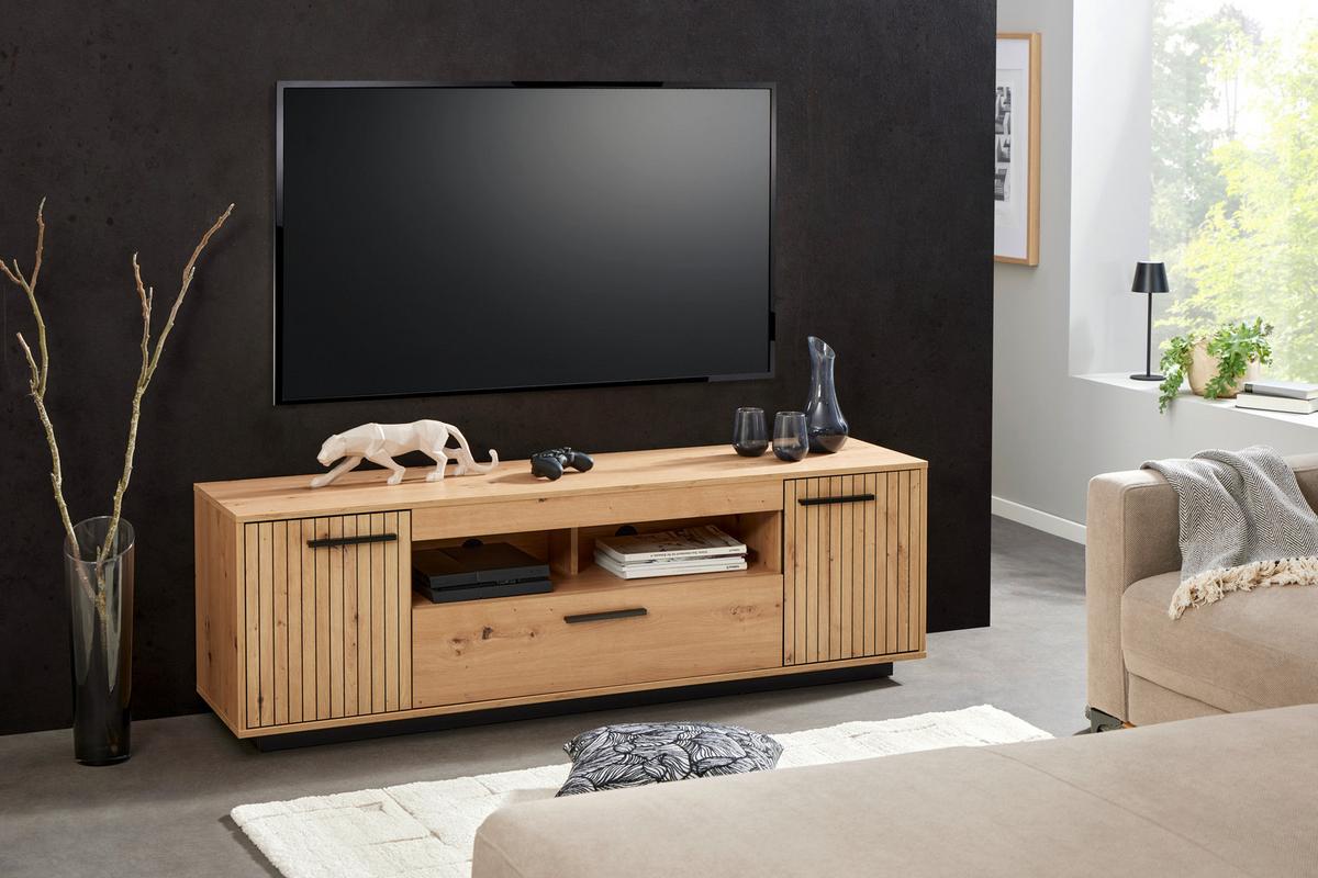 Măsuță TV LUKAS - stejar Artisan/negru, Trend, material pe bază de lemn (163,6/52,2/40,2cm) - Modern Living