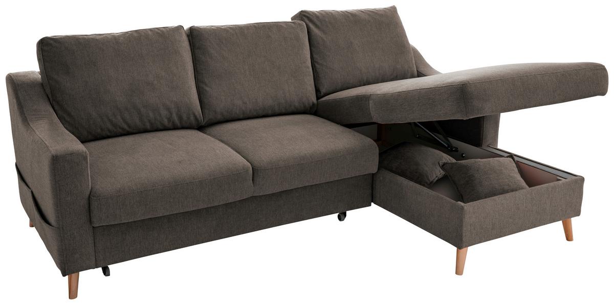 Wohnlandschaft Valentina Braun Struktur - Braun/Naturfarben, KONVENTIONELL, Holz/Textil (228/150cm) - P & B