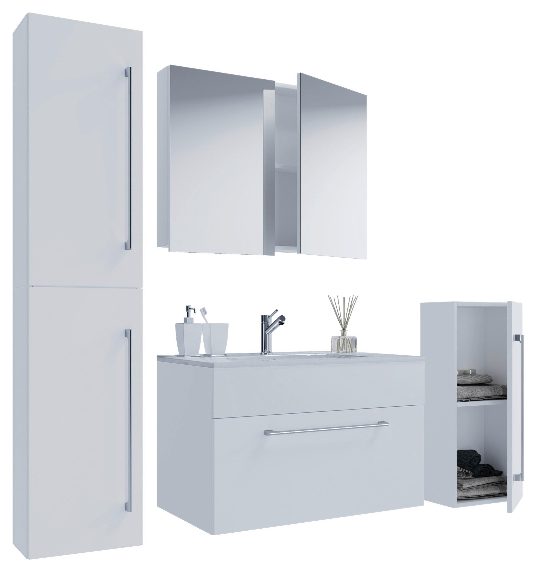 Badezimmer Badinos 5-tlg. Weiß - Alufarben/Weiß, MODERN, Keramik/Holzwerkstoff (126cm) - MID.YOU