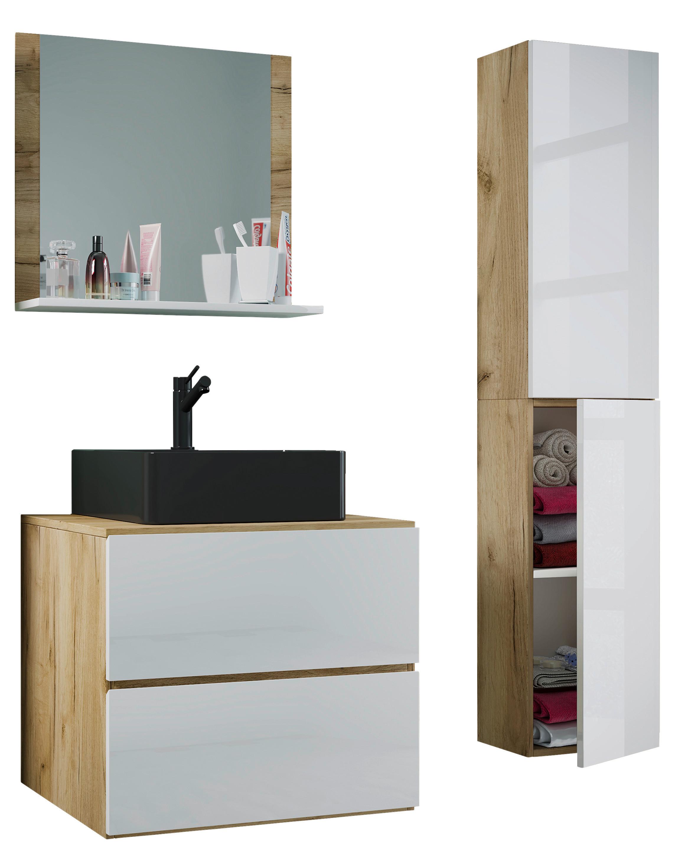 Kopalnica Lendas L, Medeni Hrast, Bela - črna/bela, Moderno, steklo/leseni material (94cm) - MID.YOU