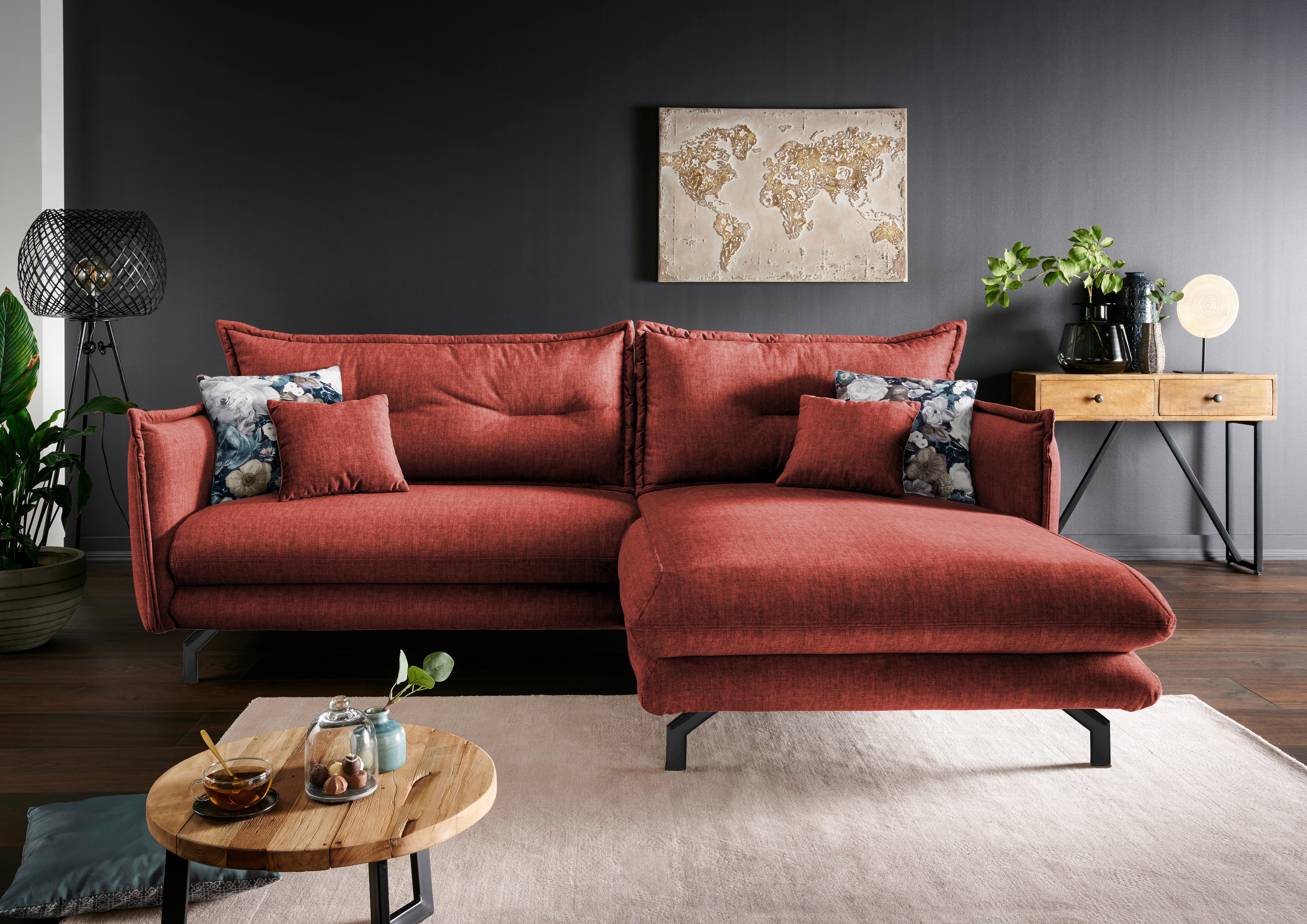 Wohnlandschaft Lava Koralle Velours - Türkis/Koralle, MODERN, Textil/Metall (255/180cm) - Livetastic