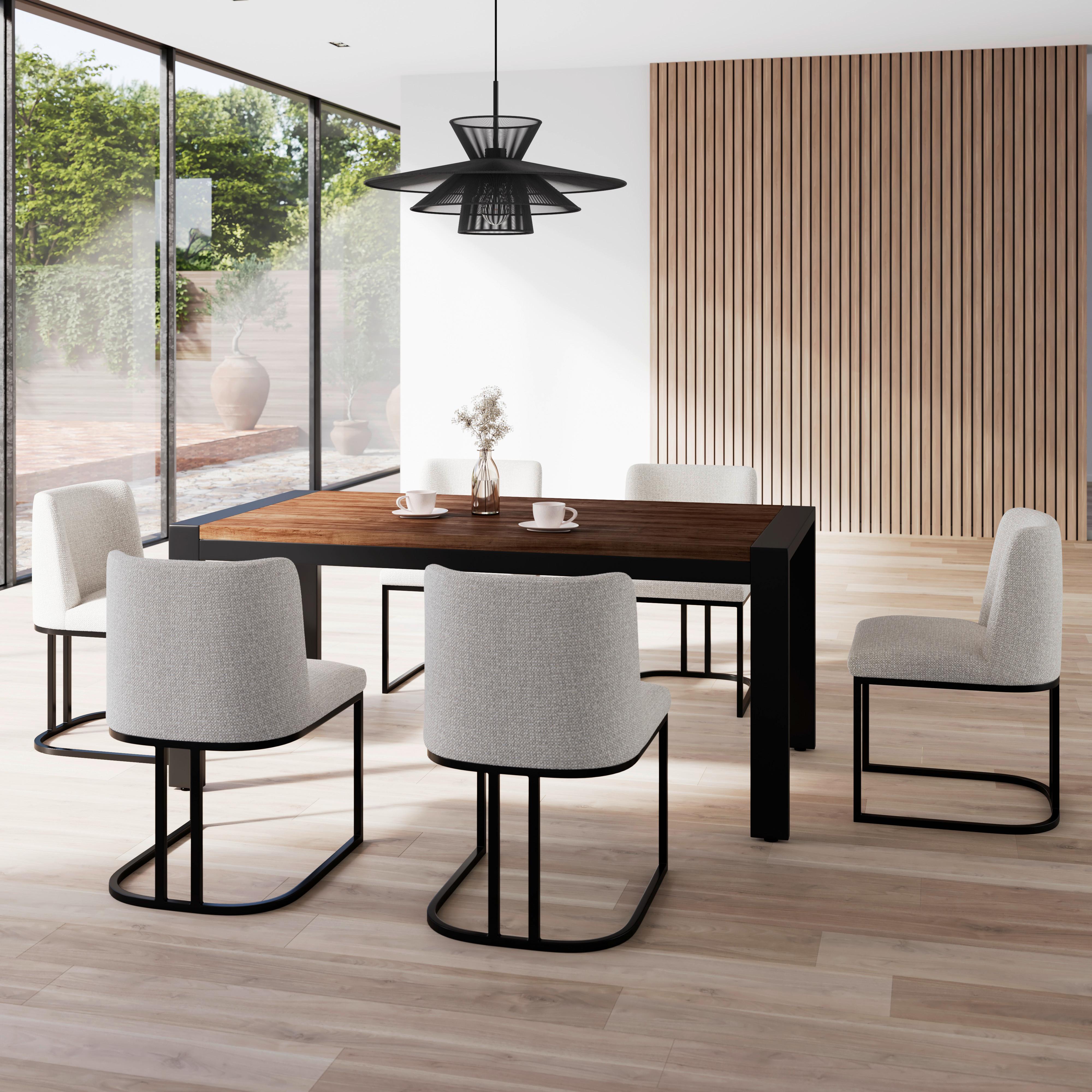 Esstisch Aleya Walnussfarben MDF ca. 180x90 cm - Walnussfarben/Schwarz, MODERN, Holz/Holzwerkstoff (180/76/90cm) - Bessagi Home