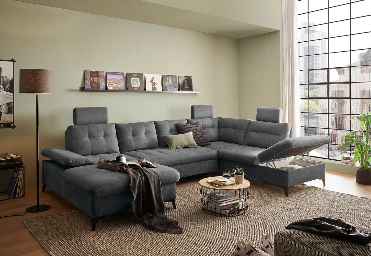 Wohnlandschaft Durban U ca. 170x324x218cm Graphit - Graphitfarben/Schwarz, KONVENTIONELL, Kunststoff/Textil (170/324/218cm) - MID.YOU