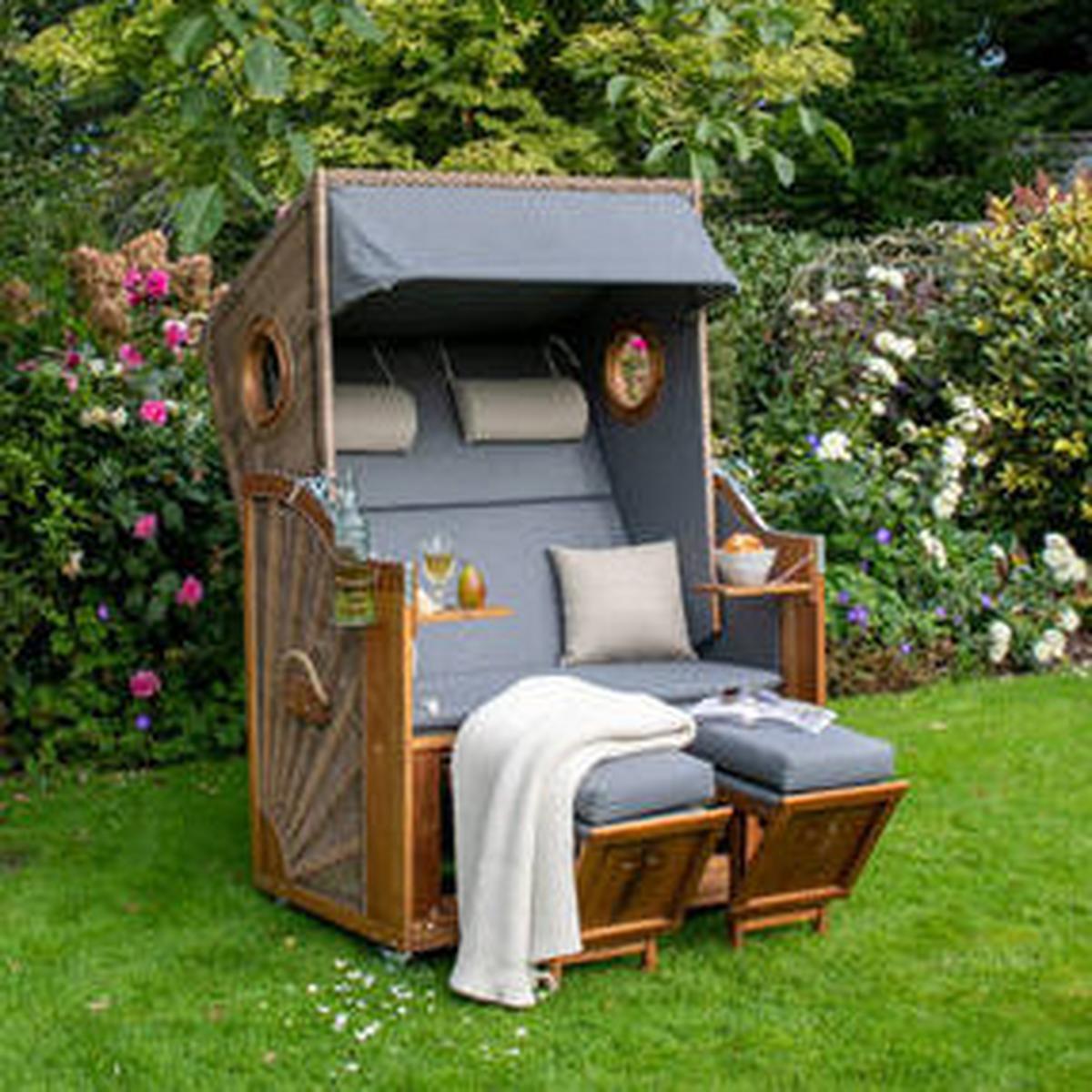 Strandkorb Trend ca. 120x155x80 cm Grau/Beige - Beige/Grau, Basics, Holz/Textil (120/155/80cm)