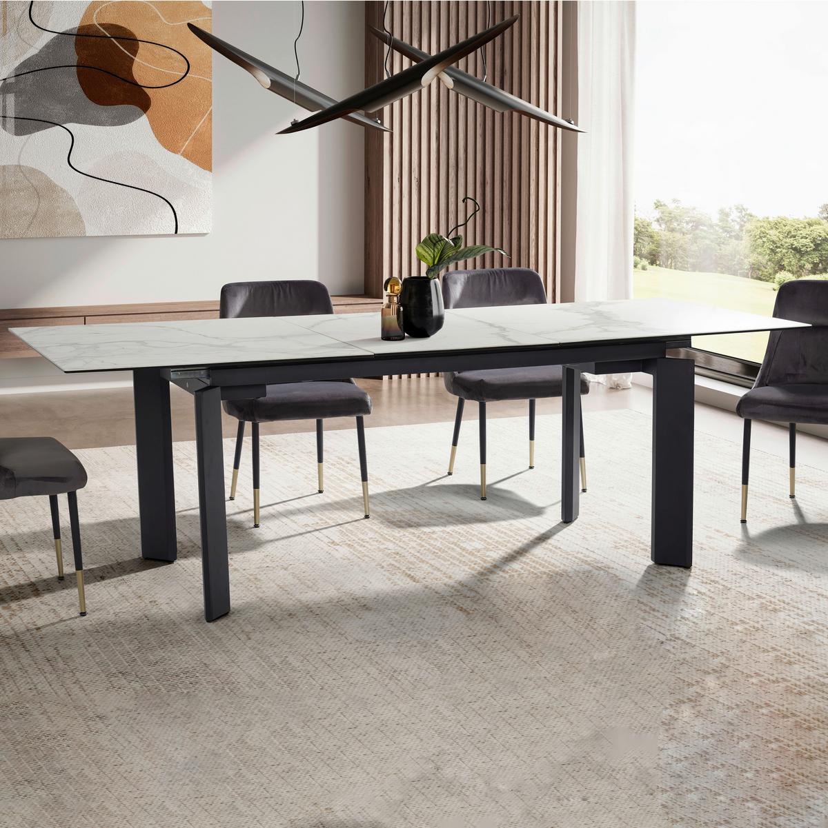 Raztegljiva Jedilna Miza Marble, Keramika, 180-240x95cm - črna/bela, Design, kovina/keramika (180/95/77cm) - MID.YOU