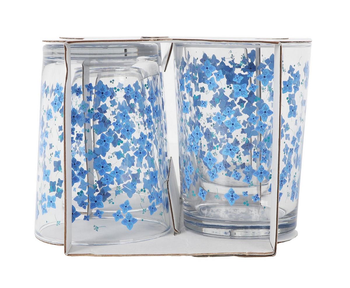 Set de pahare 4/1 Flores, cca. 520 ml - albastru, Basics, sticlă (9/12cm)