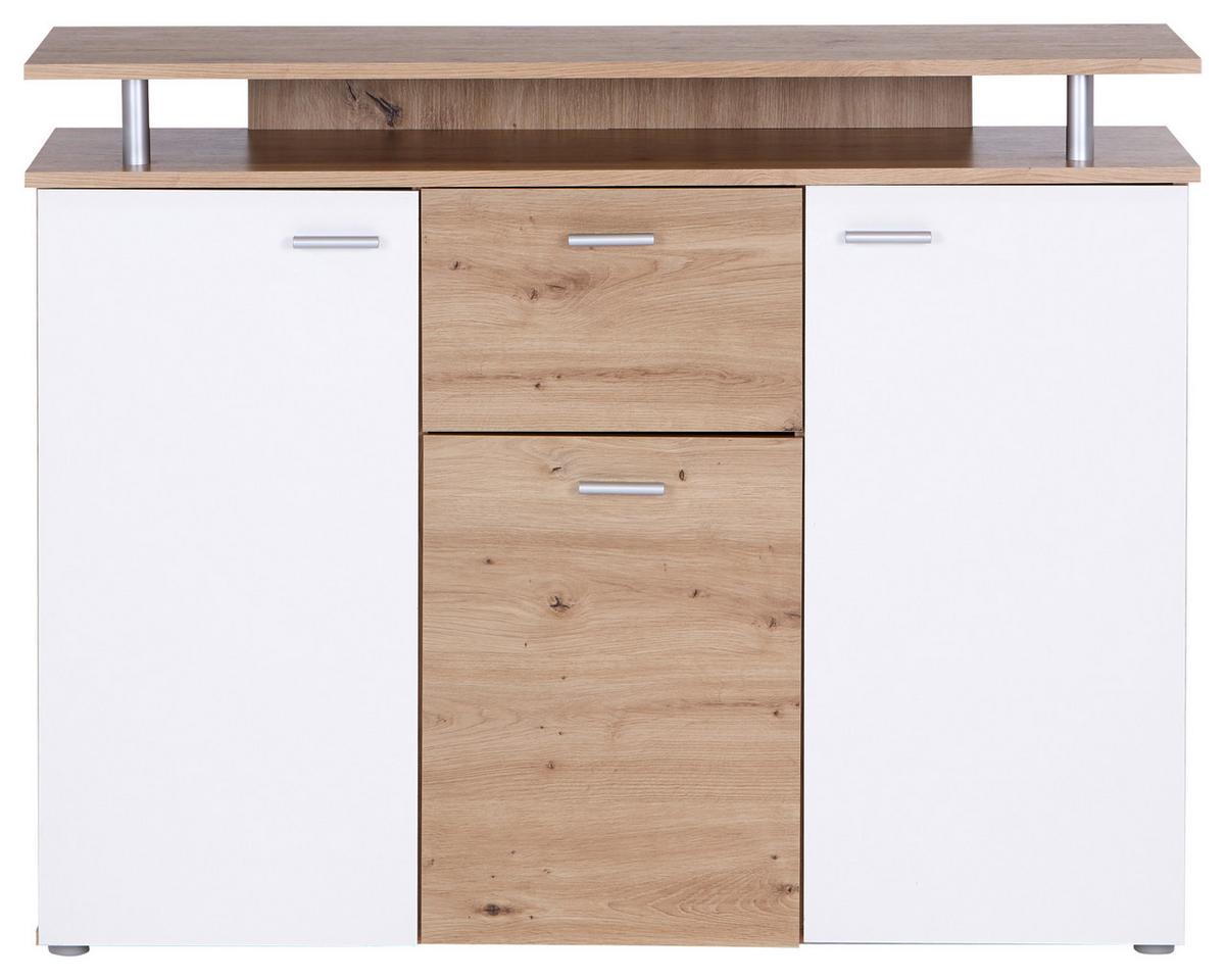 Komoda Leon, Bela, Barva Hrasta - bela/barve aluminija, Moderno, umetna masa/leseni material (117/92,3/38cm) - Mömax