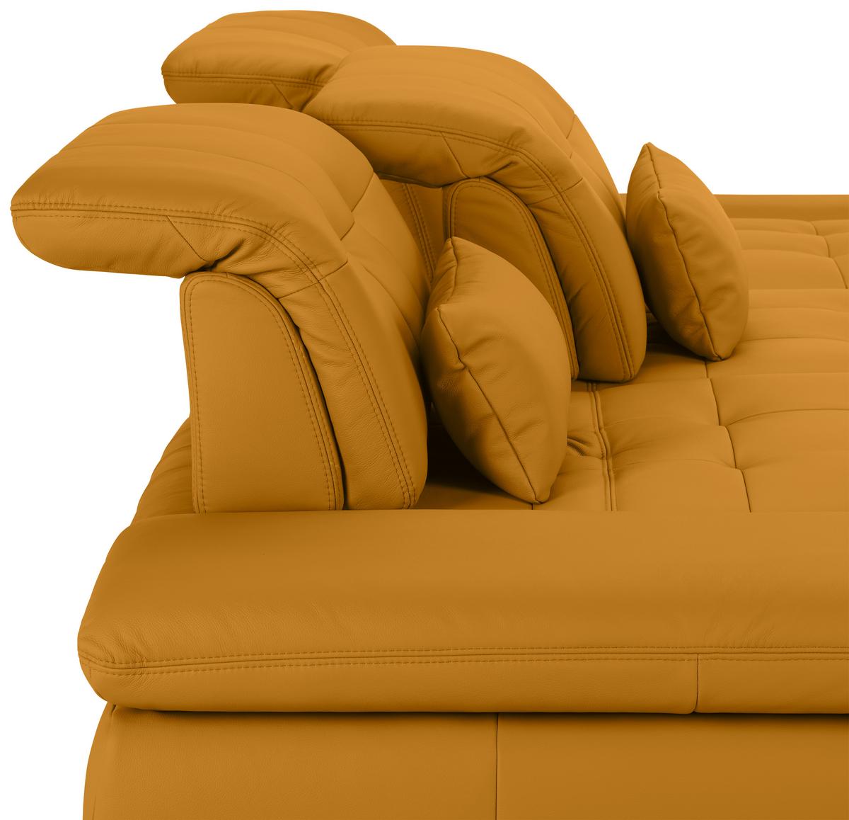 Wohnlandschaft Sanfino Leder Gelb - Chromfarben/Gelb, KONVENTIONELL, Leder/Metall (305/79-96/199cm) - Premium Living