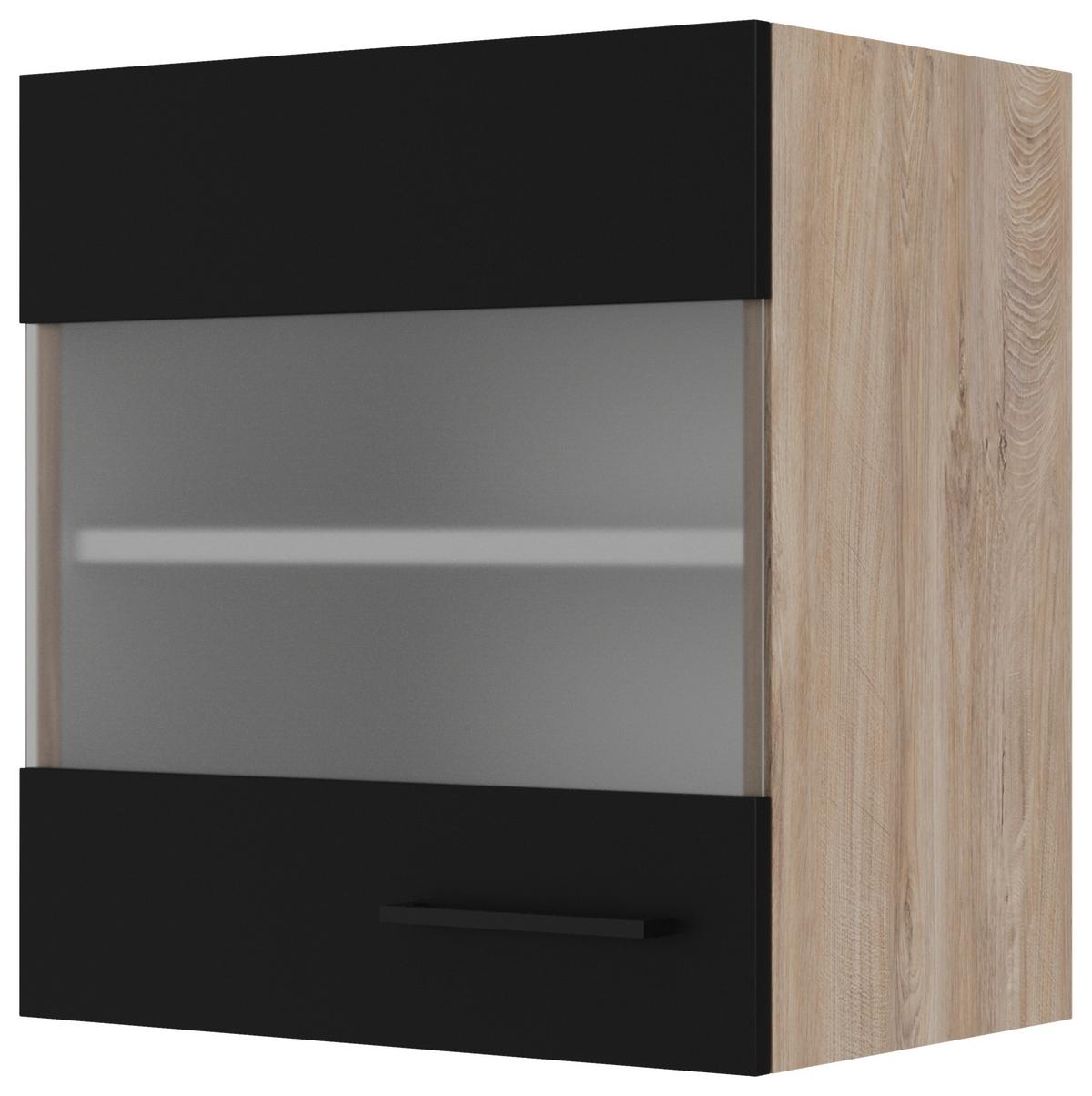 Kuhinjska Zgornja Omarica Capri, Črna, Hrast - črna/barve hrasta, Konvencionalno, kovina/leseni material (50/54,8/32cm) - FlexWell