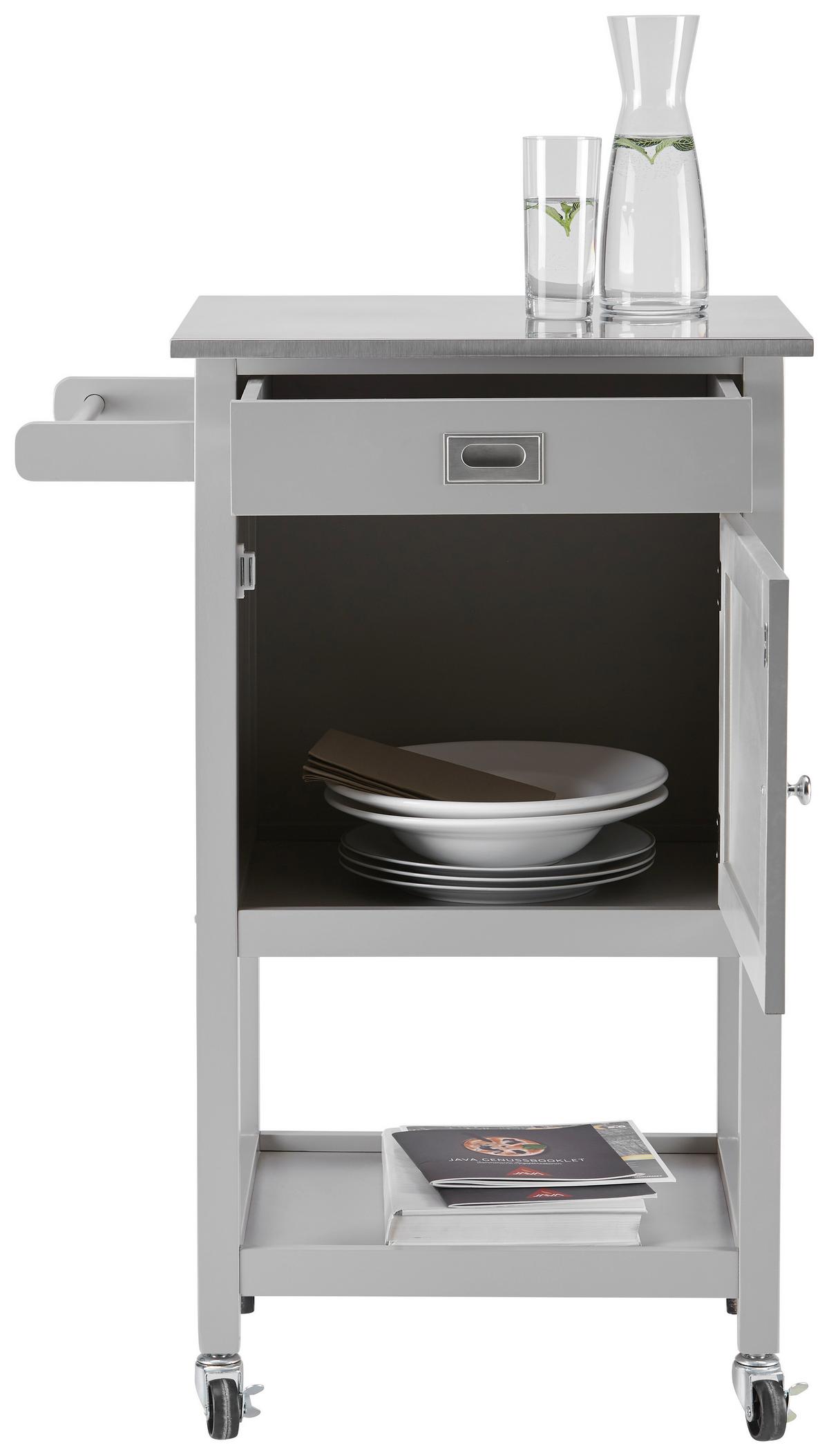Rollwagen Hendrik Grau Echtholz/MDF - Edelstahlfarben/Hellgrau, MODERN, Holz/Metall (65/91,5/45cm) - Bessagi Home