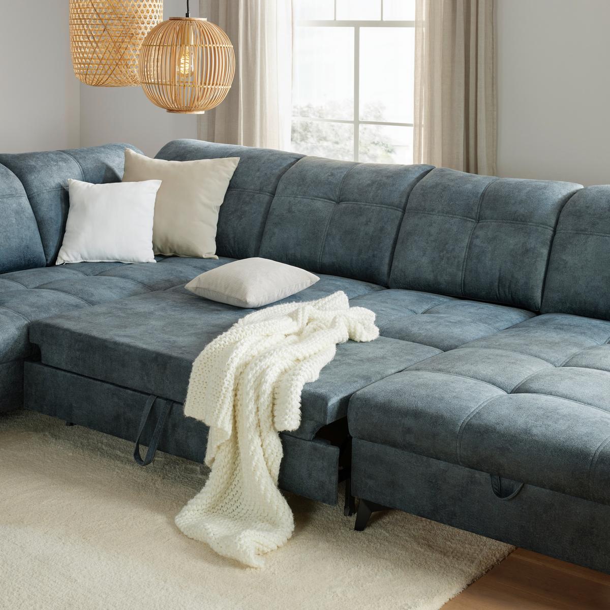 U-alakú Kanapé Sierra - kékesszürke, Modern, textil (230/364/181cm) - Mömax