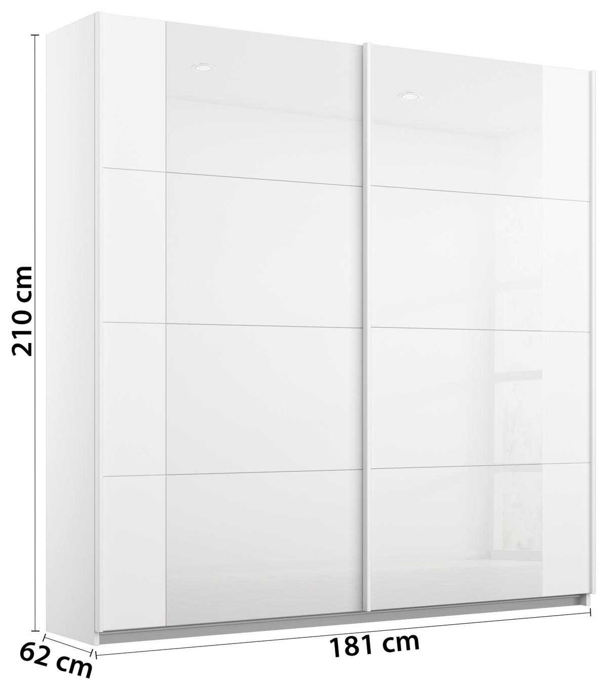 Ormar S Kliznim Vratima Artemis - bijela/bijela visoki sjaj, Moderno, staklo/drvni materijal (181/210/62cm) - Modern Living