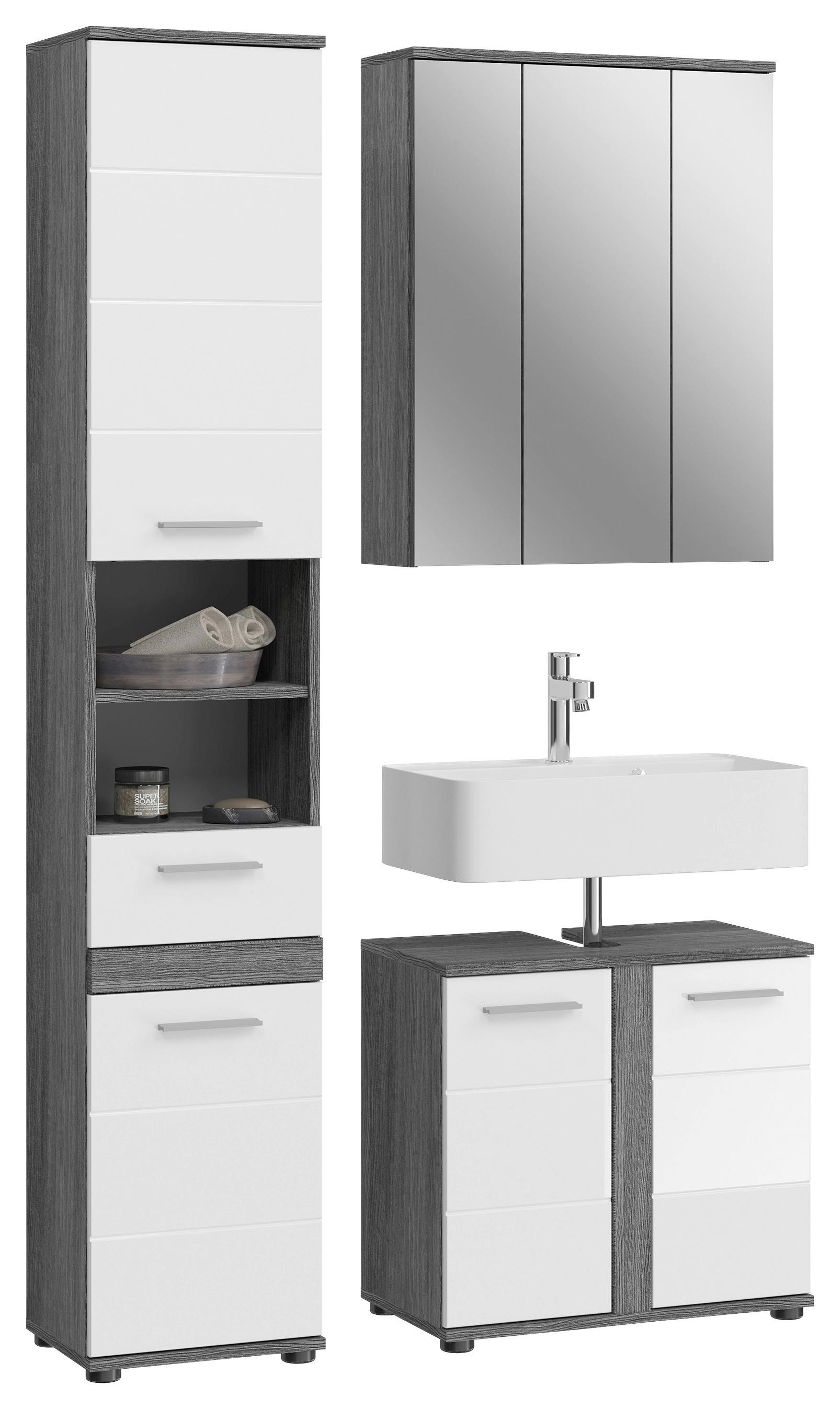 Badezimmer-Set BLAKE 3-teilig, Weiß Hochglanz - Weiß Hochglanz/Silberfarben, MODERN, Glas/Holzwerkstoff (105cm) - MID.YOU