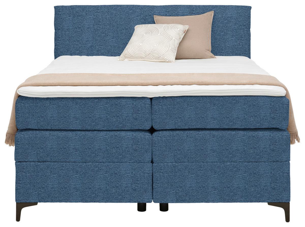 Boxspringbett Bari Blau Ca. 140x200cm - Blau/Schwarz, Konventionell, Textil/Metall (140/200cm) - Mömax