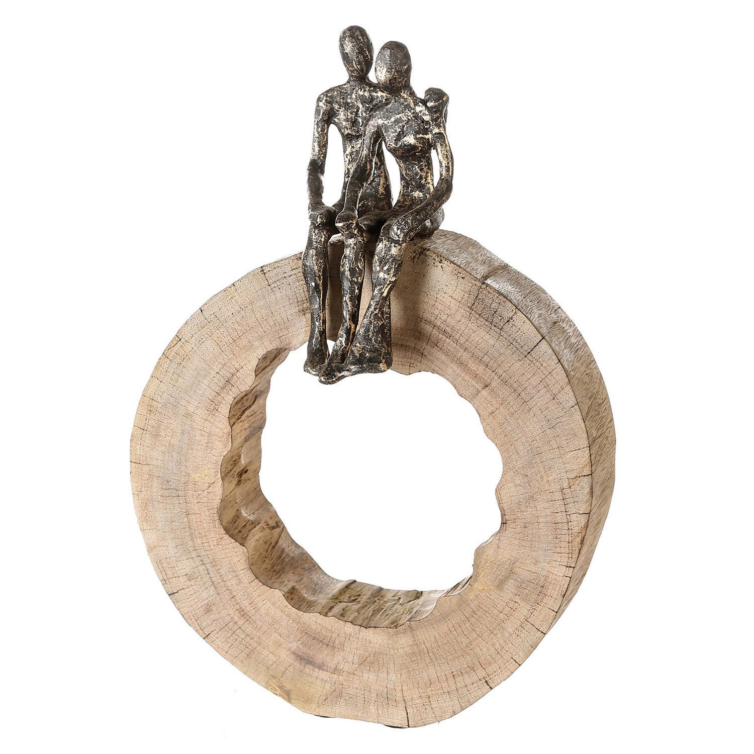 Skulptur Together Hellbraun/Bronzefarben - Hellbraun/Bronzefarben, Basics, Holz/Metall (28/39/6cm)