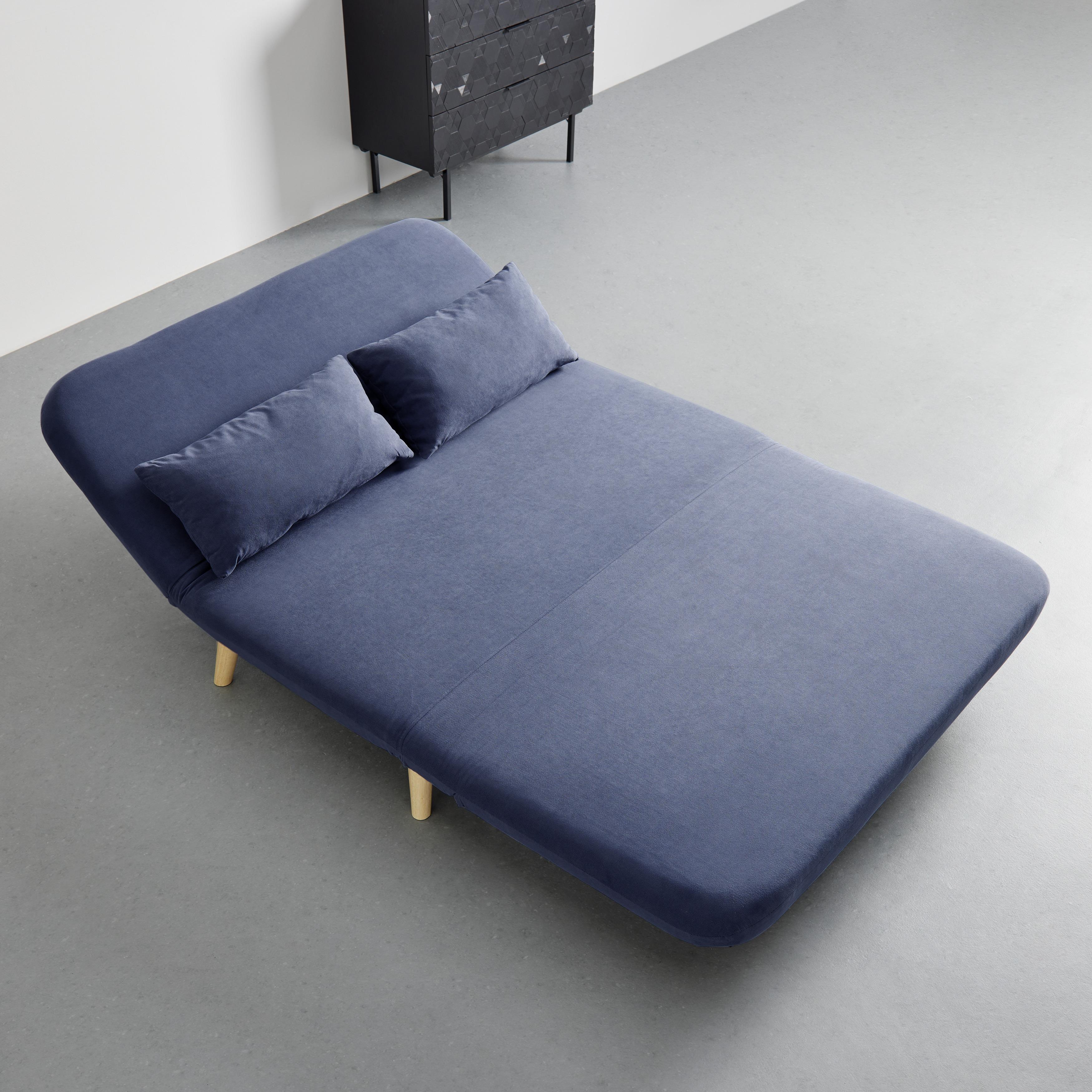 Sofa mit Schlaffunktion blau, "Linn", Samt - Blau/Naturfarben, Modern, Holz/Textil (132/87/78cm) - Bessagi Home