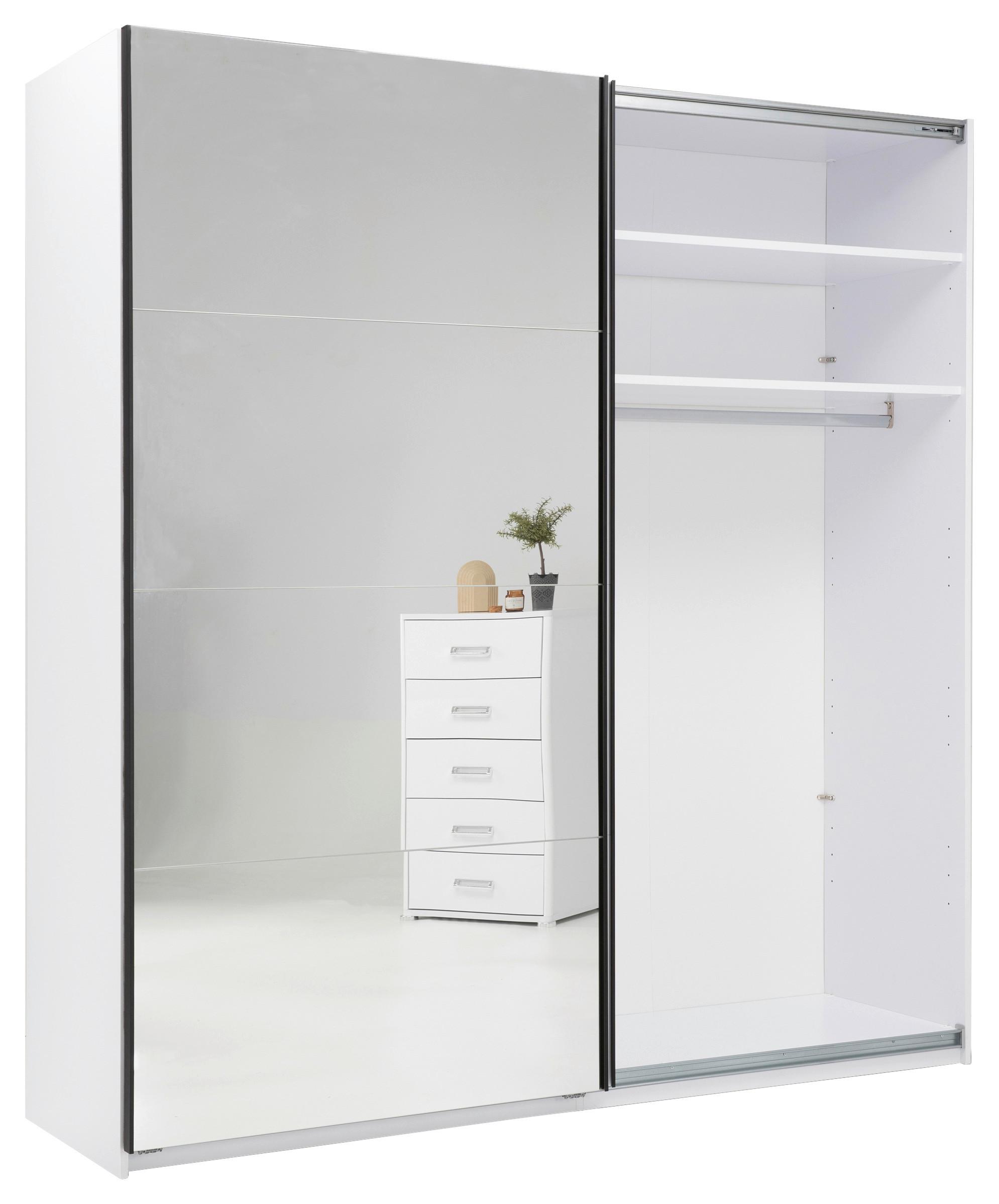 Schwebetürenschrank Family Weiß Hochglanz - Weiß Hochglanz/Schwarz, MODERN, Holzwerkstoff/Metall (200/212/62cm) - Mömax