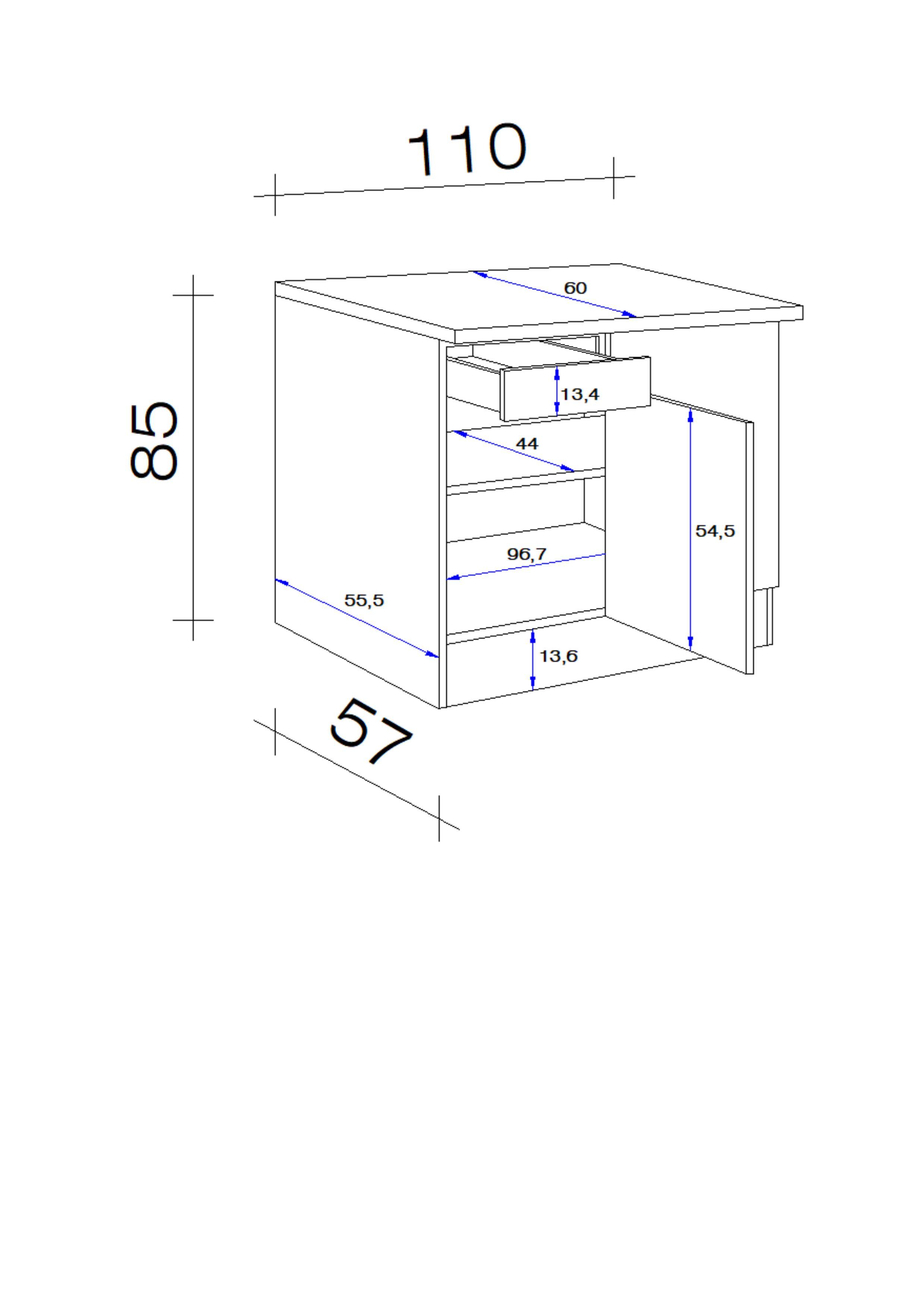 Kotna Spodnja Omarica Wito, Bela - barve nerjavečega jekla/bela, umetna masa/leseni material (110/85/60cm) - FlexWell
