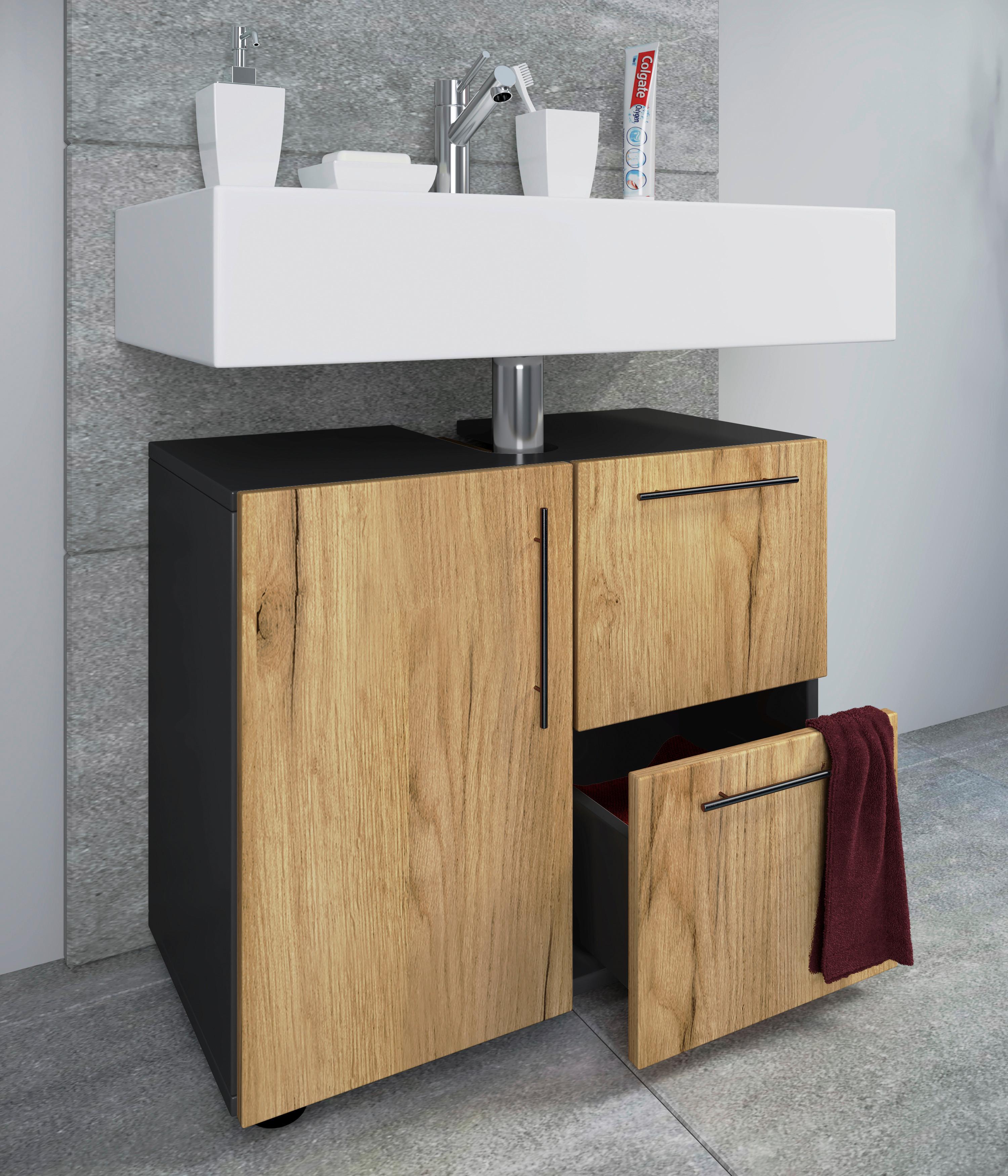WASCHBECKENUNTERSCHRANK FLANDU - Honigeiche/Anthrazit, Modern, Holzwerkstoff/Kunststoff (61/51/32cm) - MID.YOU
