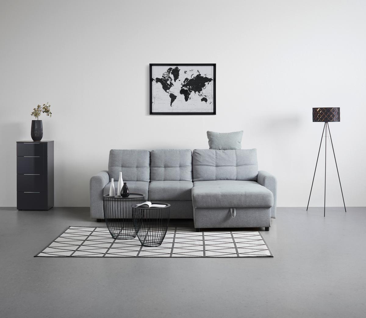 Ecksofa in Grau mit Schlaffunktion - Schwarz/Grau, Konventionell, Kunststoff/Textil (232/89/153cm) - Mömax