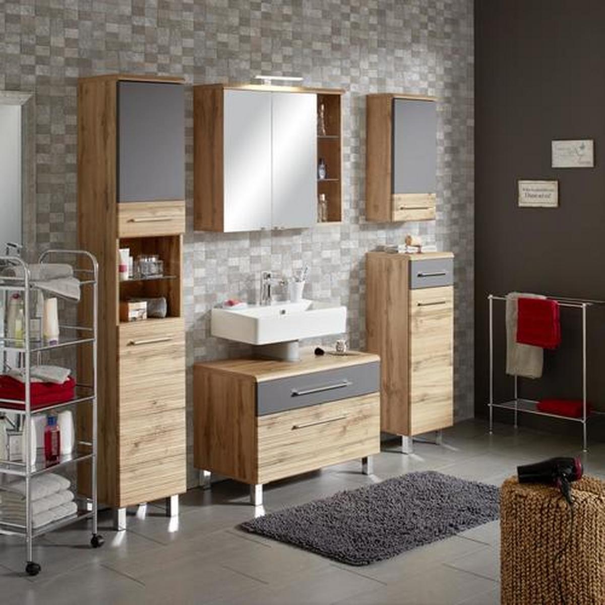 Visoka Omara Float, Hrast, Antracit - barve kroma/barve hrasta, Moderno, kovina/steklo (50/194/33cm) - Premium Living