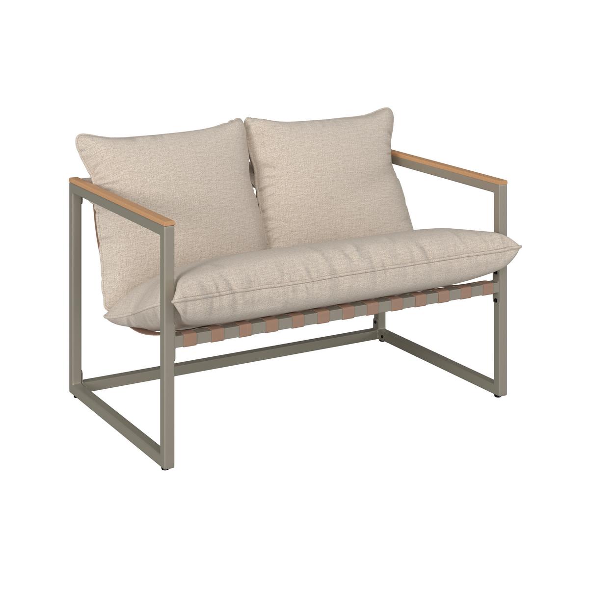 Loungegarnitur Lara Creme Metall/Outdoorstoff +Abdeckung - Creme/Grau, MODERN, Glas/Kunststoff (114cm) - Bessagi Garden