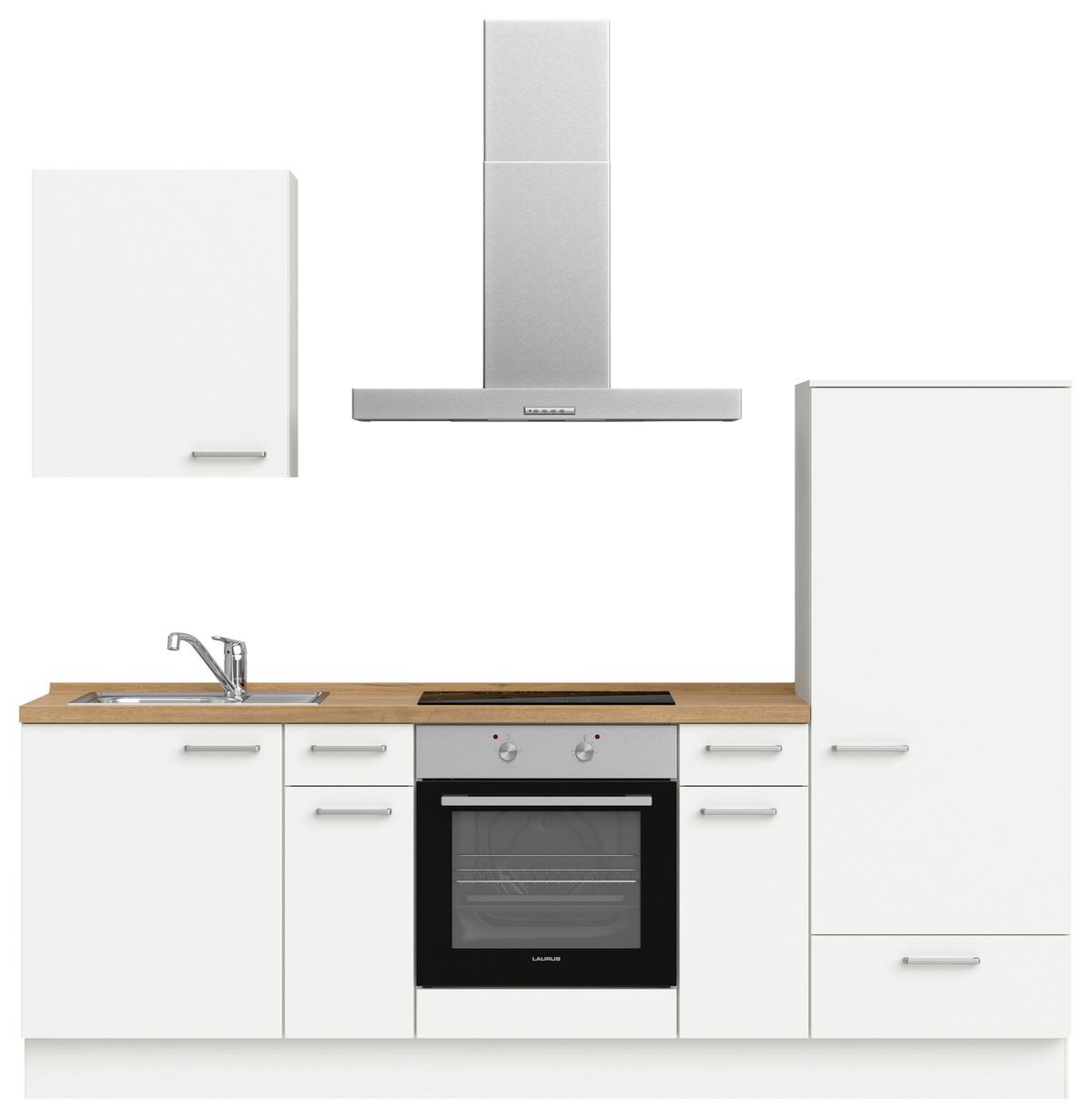 Küchenblock Touch Low m. Geräten Weiß - Edelstahlfarben/Eichefarben, MODERN, Holzwerkstoff/Metall (240cm) - Nobilia