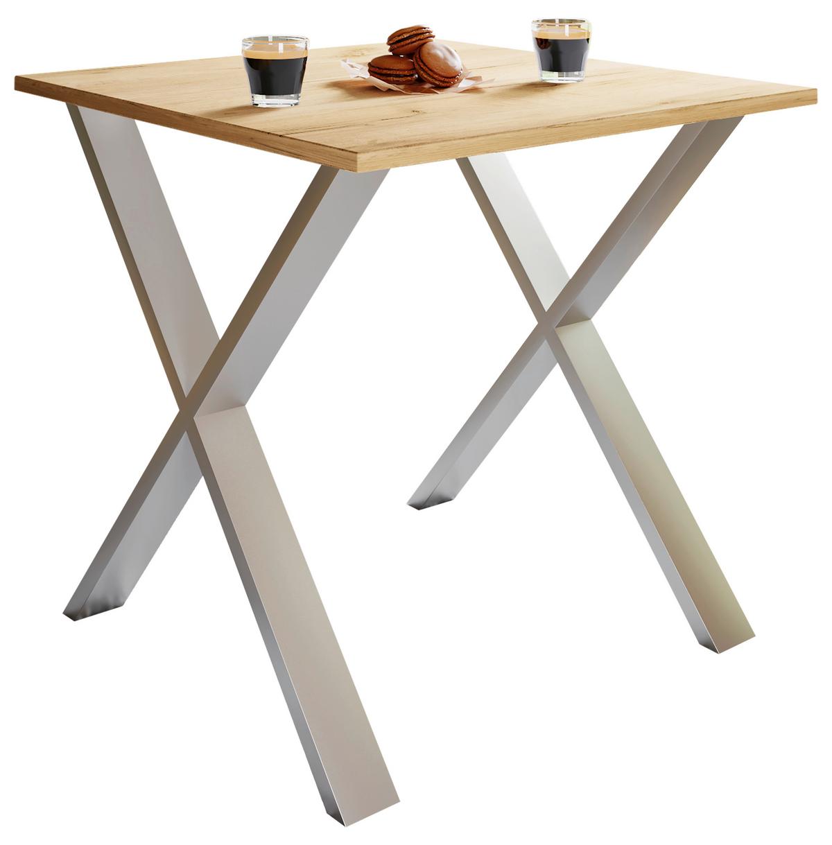 Jedilna Miza Xona, Barva Hrasta, Srebrna, 80x80cm - srebrne barve/medeni hrast, Basics, kovina/leseni material (80/80/76cm) - MID.YOU