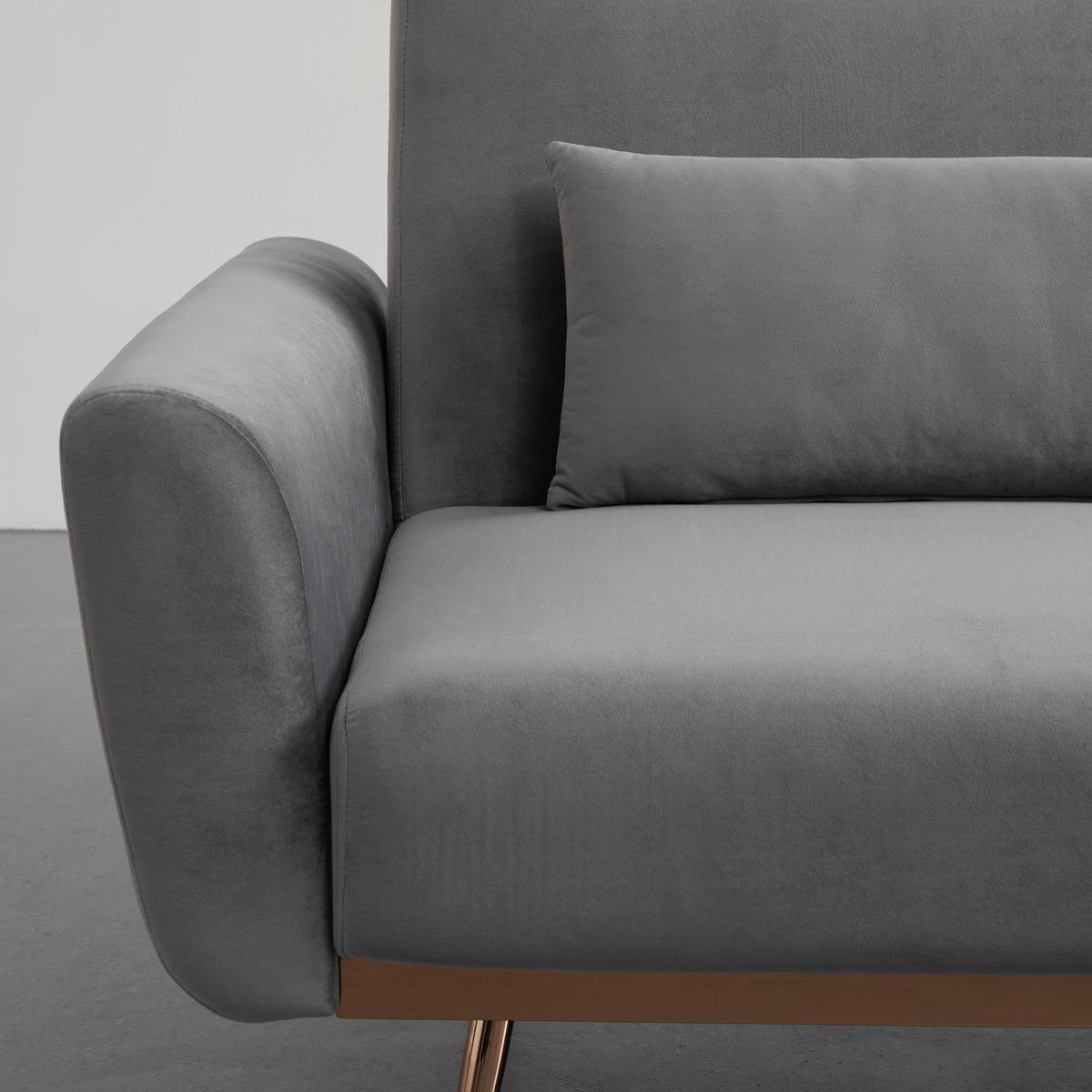 Schlafsofa Guilia Grau Samt - Grau/Kupferfarben, MODERN, Holz/Textil (211/85/83cm) - Bessagi Home