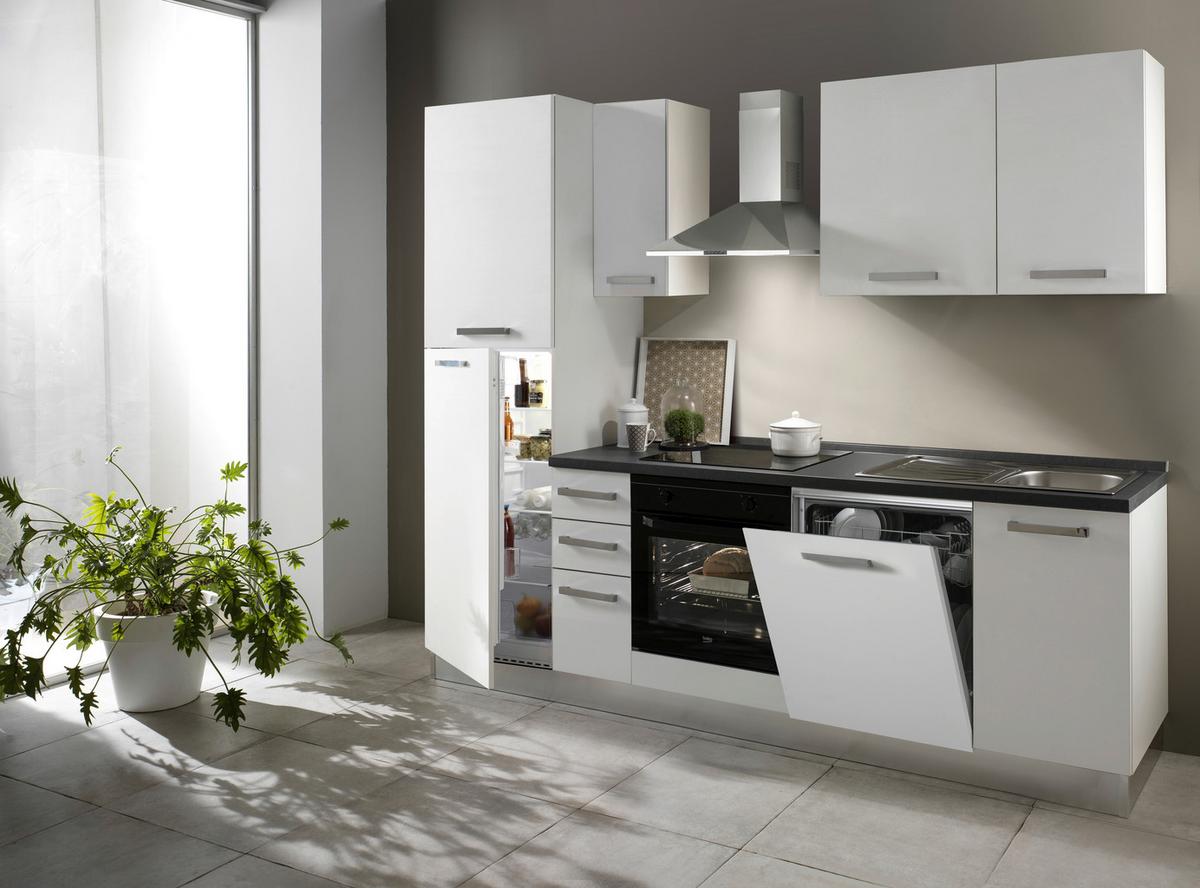 Küchenblock Belluna m. Geräten Weiß - Dunkelgrau/Alufarben, Basics, Holzwerkstoff/Kunststoff (255/216/60cm) - MID.YOU