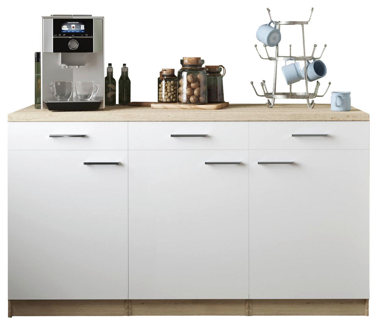 Set Kuhinjskih Spodnjih Omaric Merle, 3 Kos - srebrne barve/barve hrasta, Basics, kovina/leseni material (150/85/60cm) - Respekta