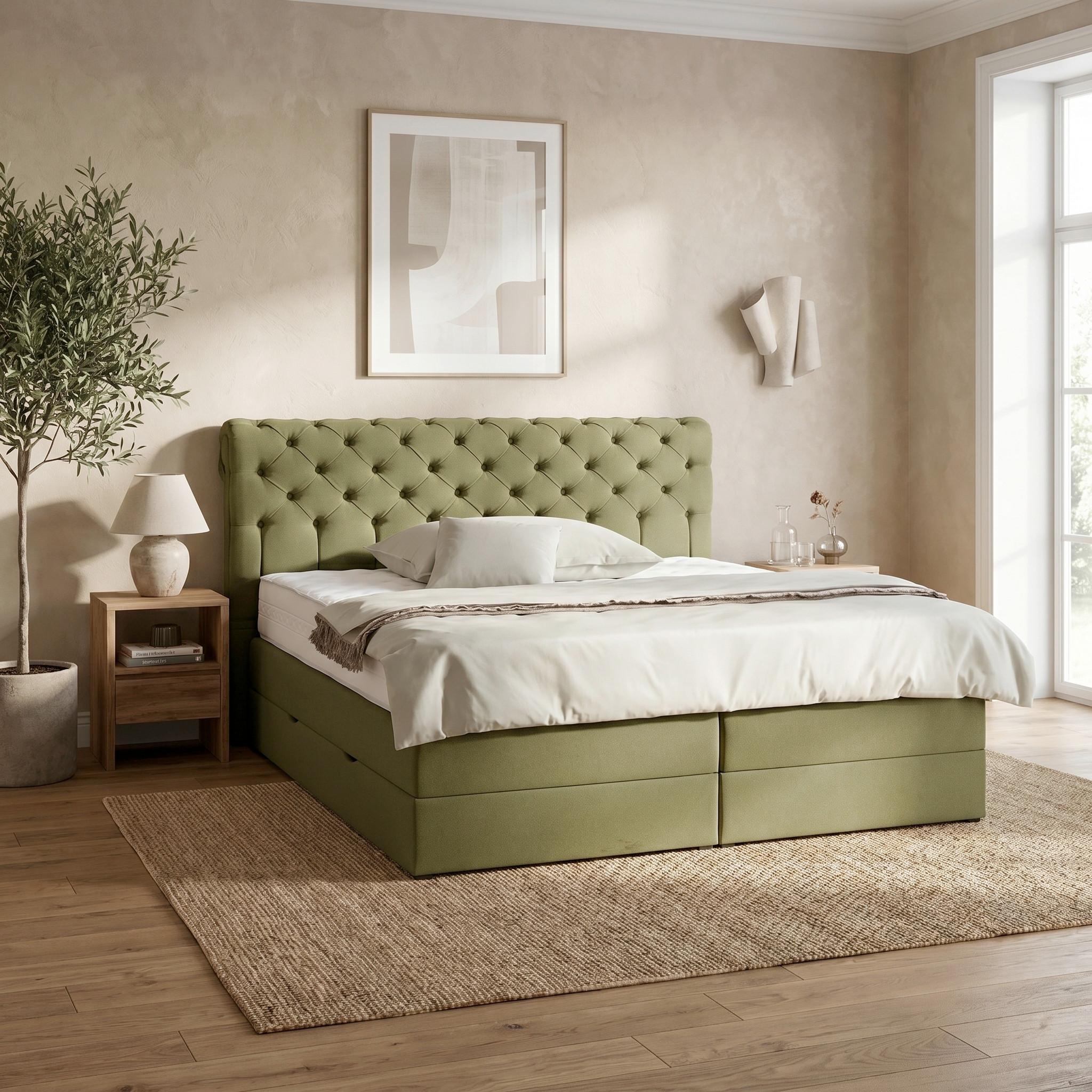 Boxspringbett Belano Grün ca. 160x200cm - Grün, KONVENTIONELL, Holz/Holzwerkstoff (160/200cm) - Premium Living