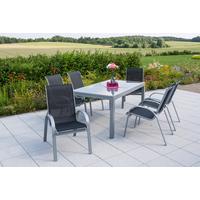 Gartentischgruppe Amalfi Schwarz - Silberfarben/Schwarz, ROMANTIK / LANDHAUS, Glas/Textil (160/90/75cm) - Gardenson