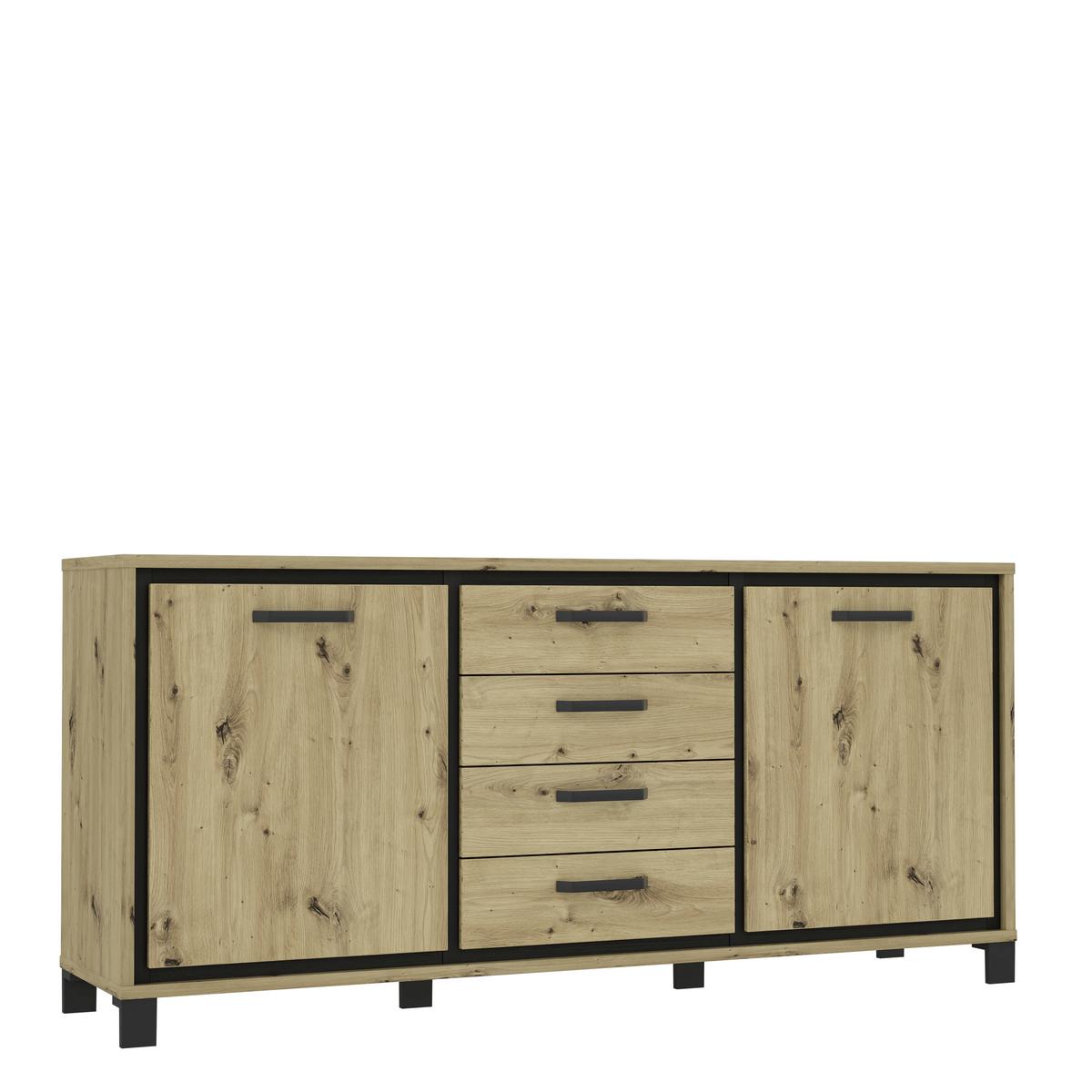Sideboard "Trondheim" , Schwarz, Eiche - Eichefarben/Schwarz, Basics, Holzwerkstoff/Kunststoff (178.4cm) - Livetastic