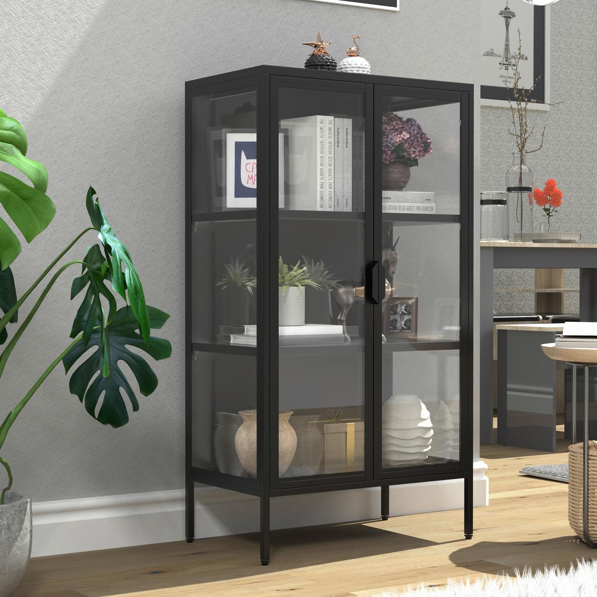 VITRINE FLOKA M - Weiss/Transparent, Design, Glas/Metall (60/110/35cm) - MID.YOU