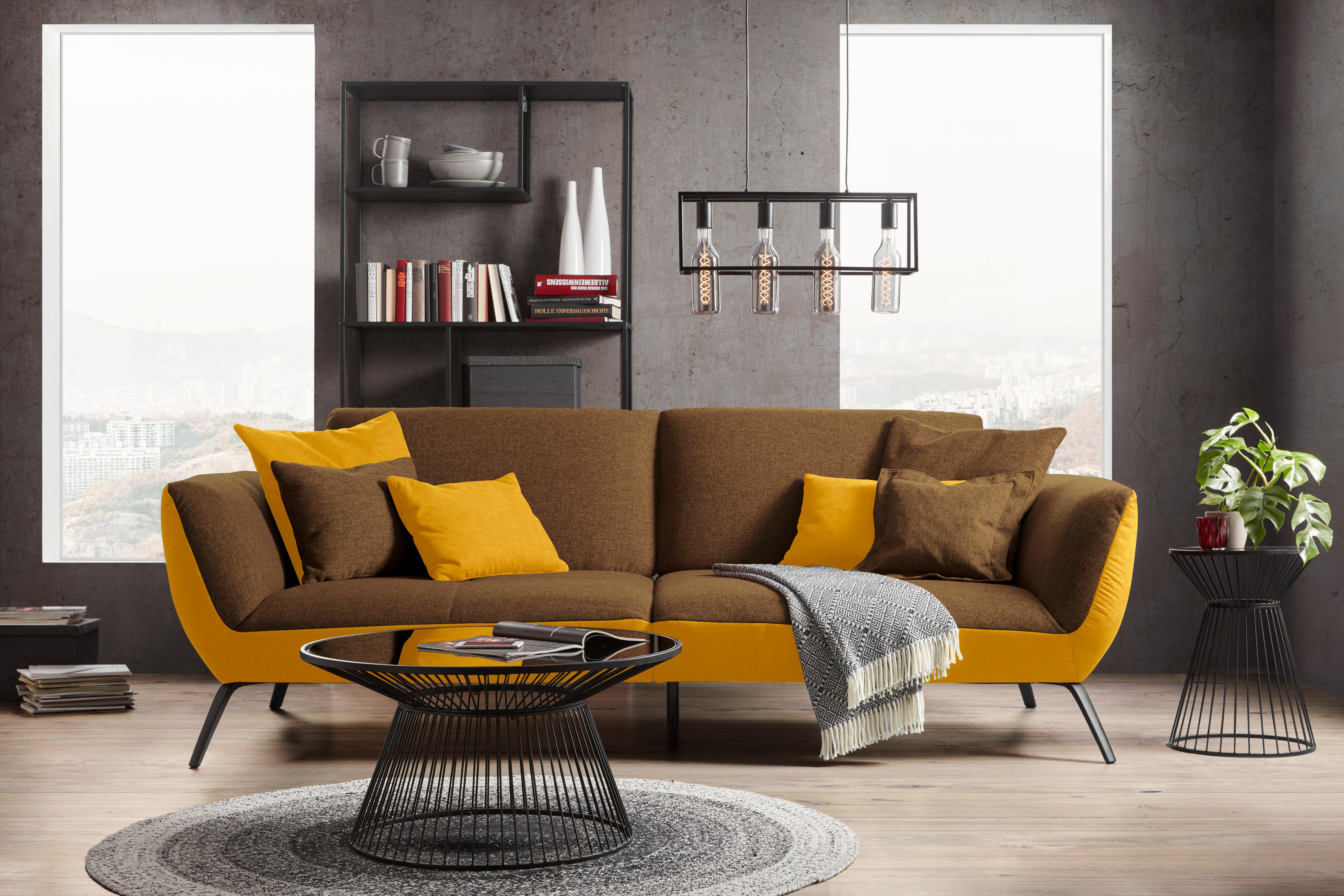 Bigsofa Trendy Senfgelb - Senfgelb/Schwarz, MODERN, Holzwerkstoff (260/93/124cm) - Premium Living
